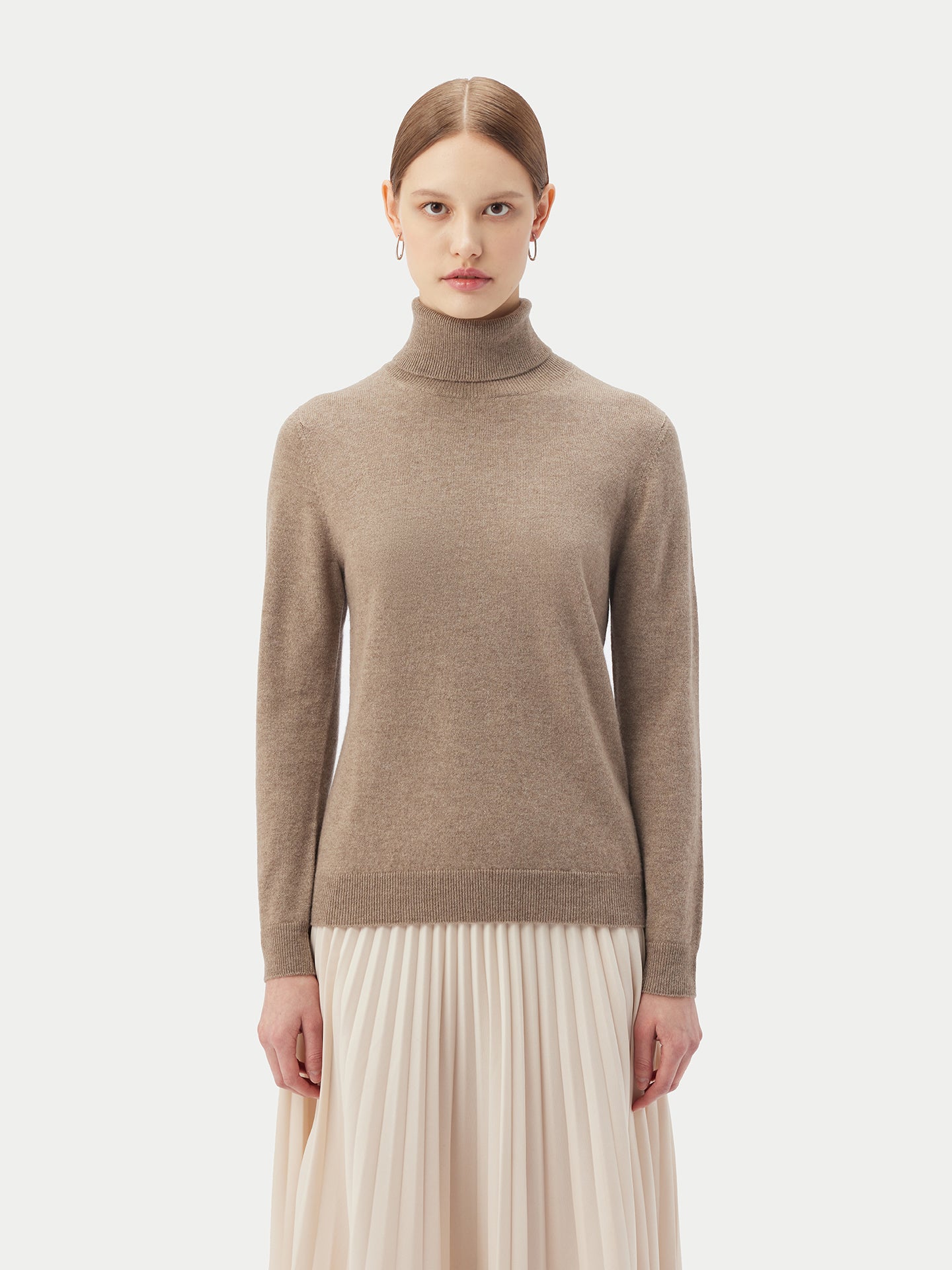 Women's Organic Cashmere Basic Turtle Neck Sweater Taupe - Gobi Cashmere