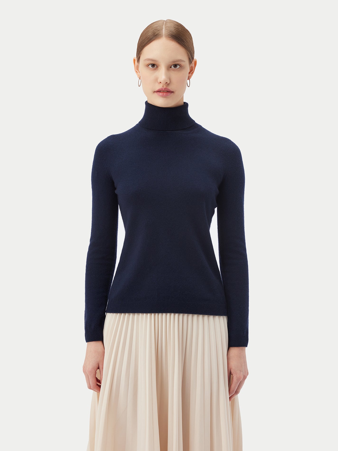 Women's Cashmere Basic Turtle Neck Sweater Navy - Gobi Cashmere