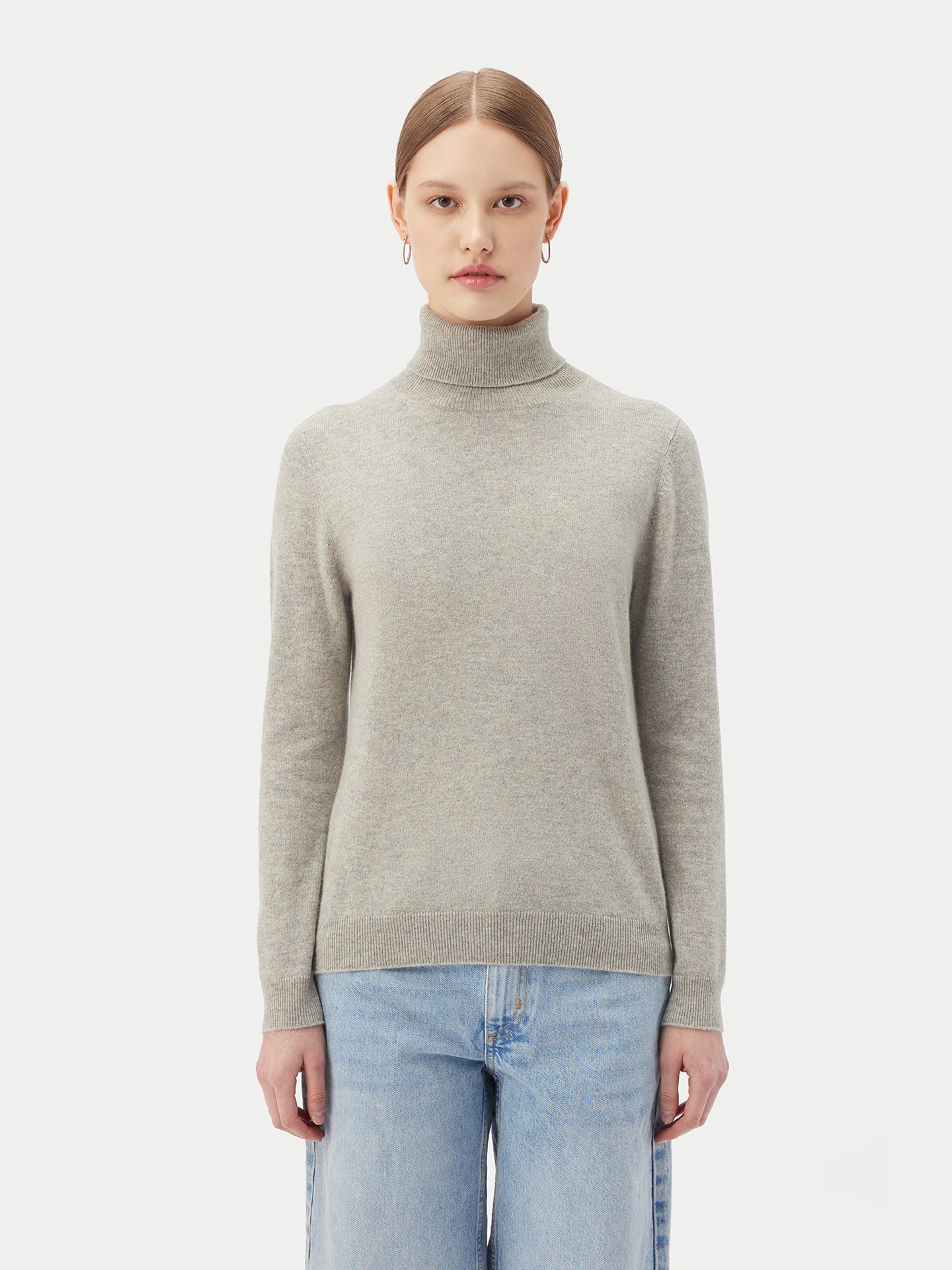 Women's Basic Turtle Neck Sweater Dawn Blue - Gobi Cashmere