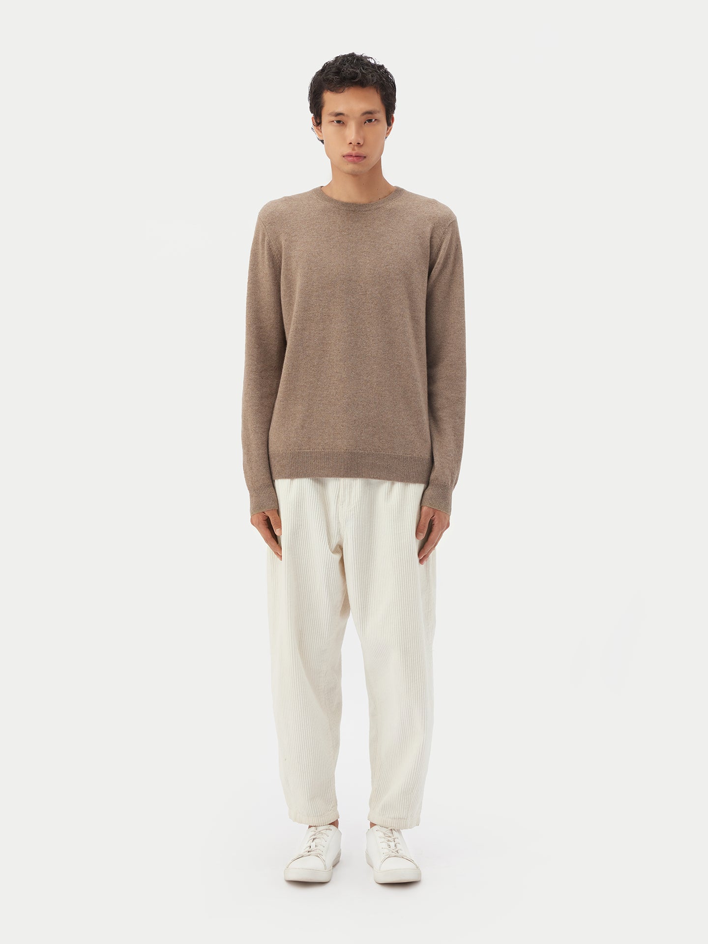 Men's Organic Cashmere Basic Crew Neck Sweater Taupe - Gobi Cashmere