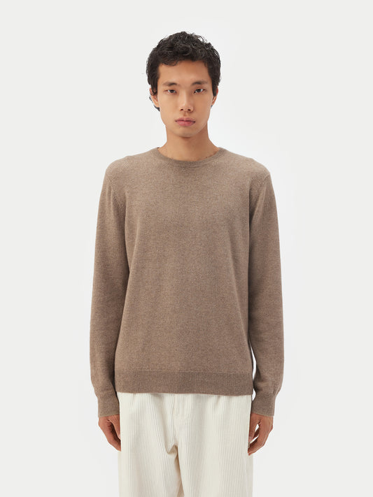 Men's Organic Cashmere Basic Crew Neck Sweater Taupe - Gobi Cashmere