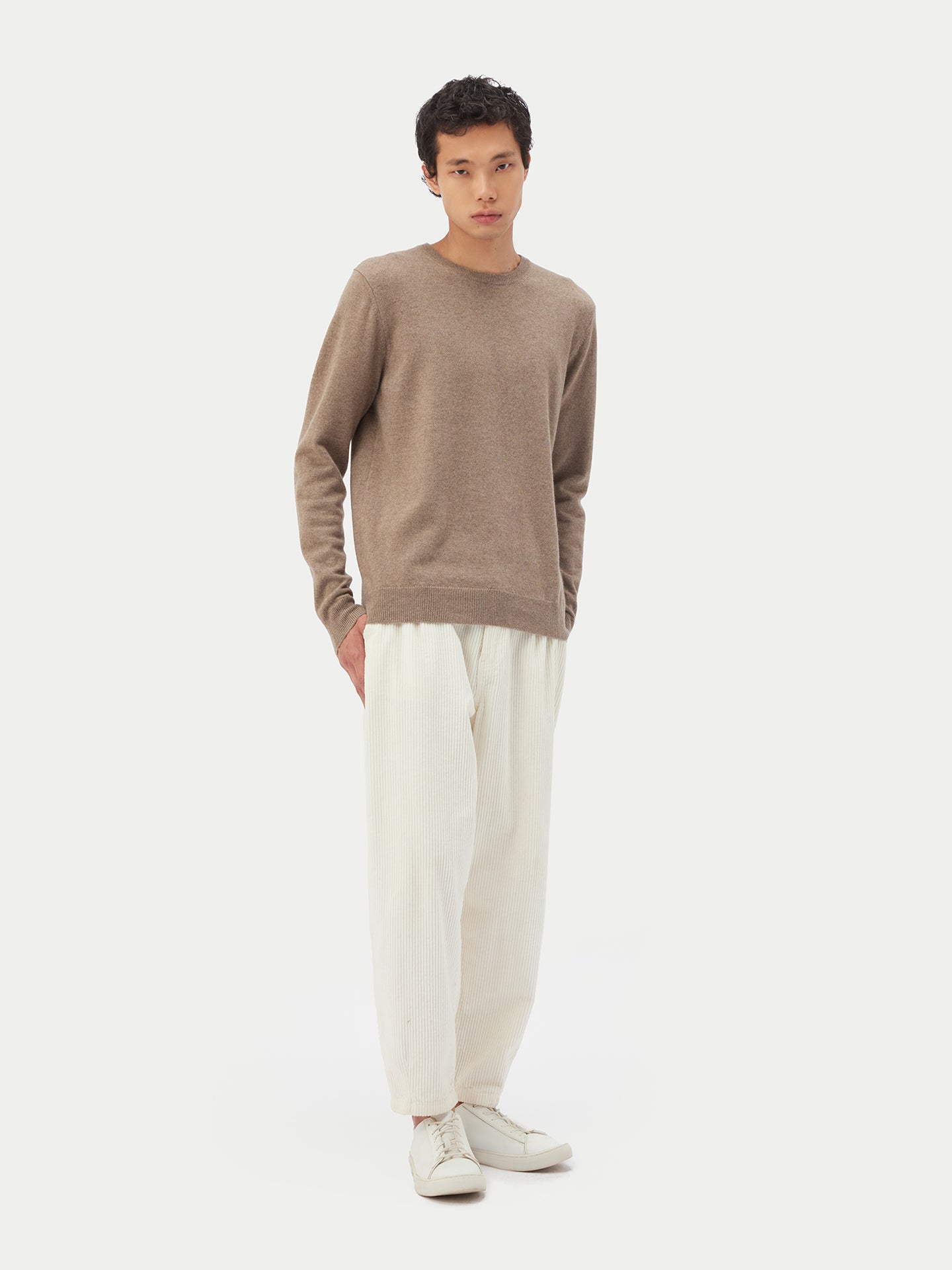 Men's Organic Cashmere Basic Crew Neck Sweater Taupe - Gobi Cashmere