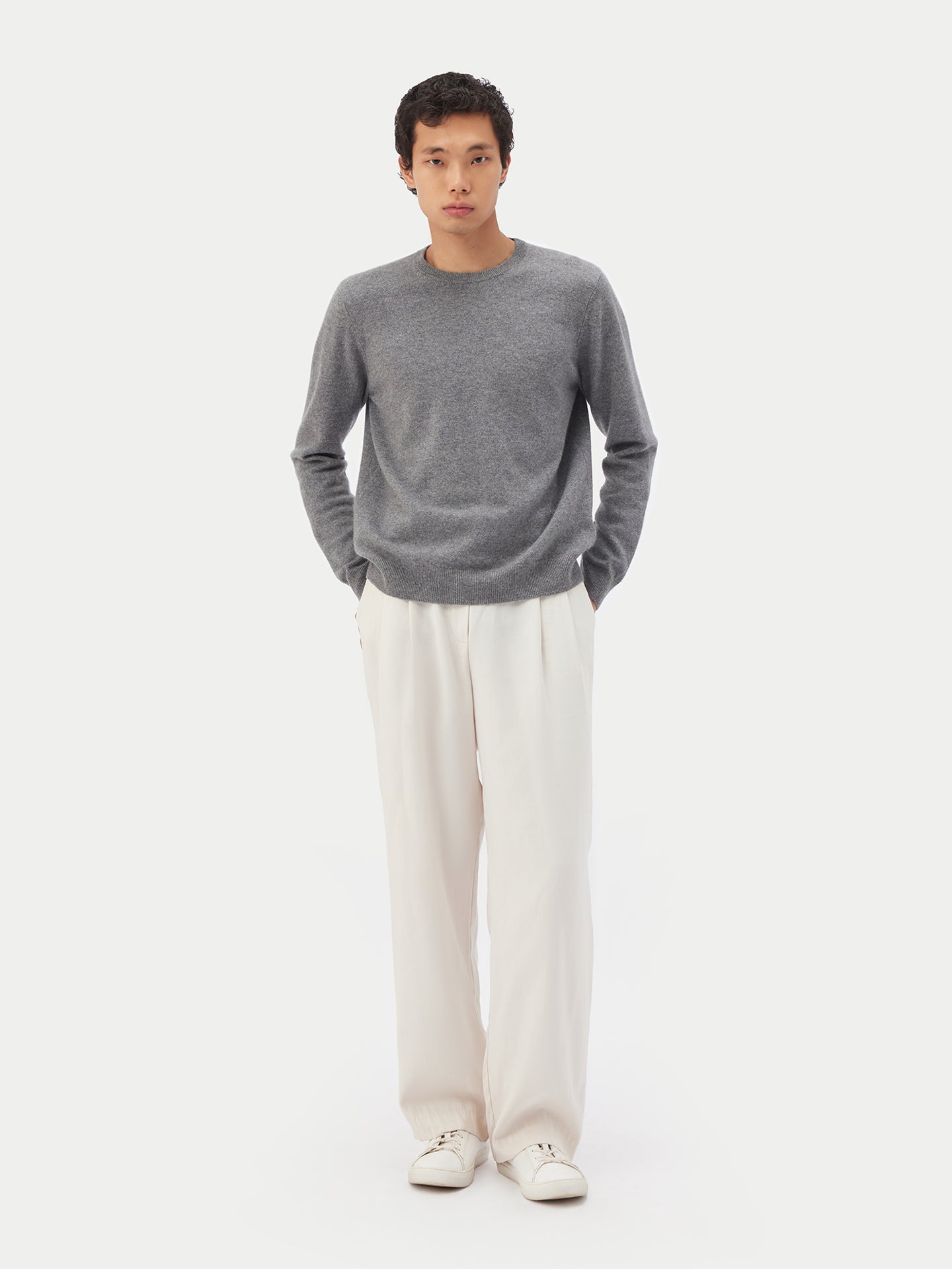 Men's Cashmere Basic Crew Neck Sweater Dim Gray - Gobi Cashmere