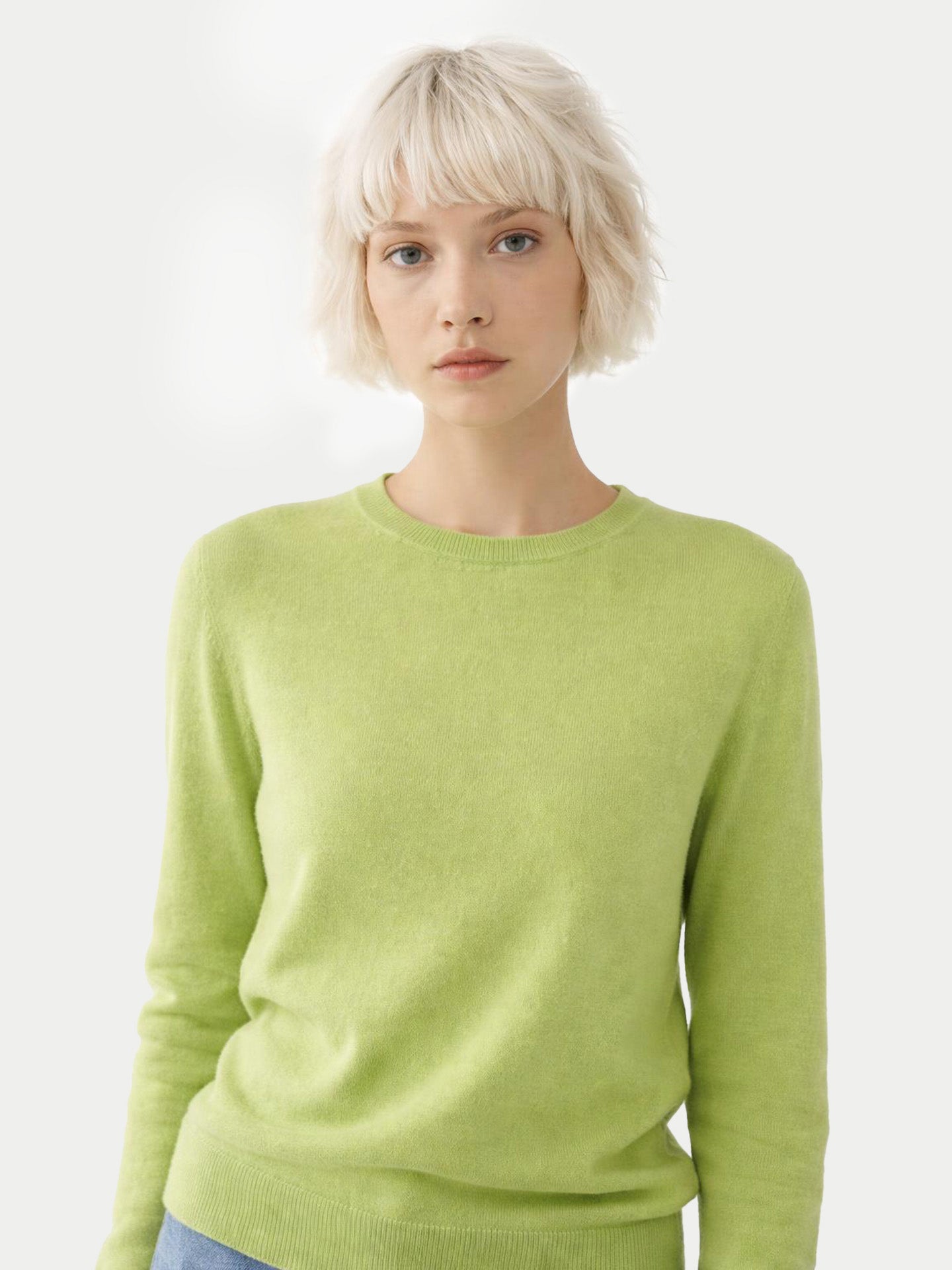 Essential Cashmere Crewneck Sweater Jade Lime - Gobi Cashmere
