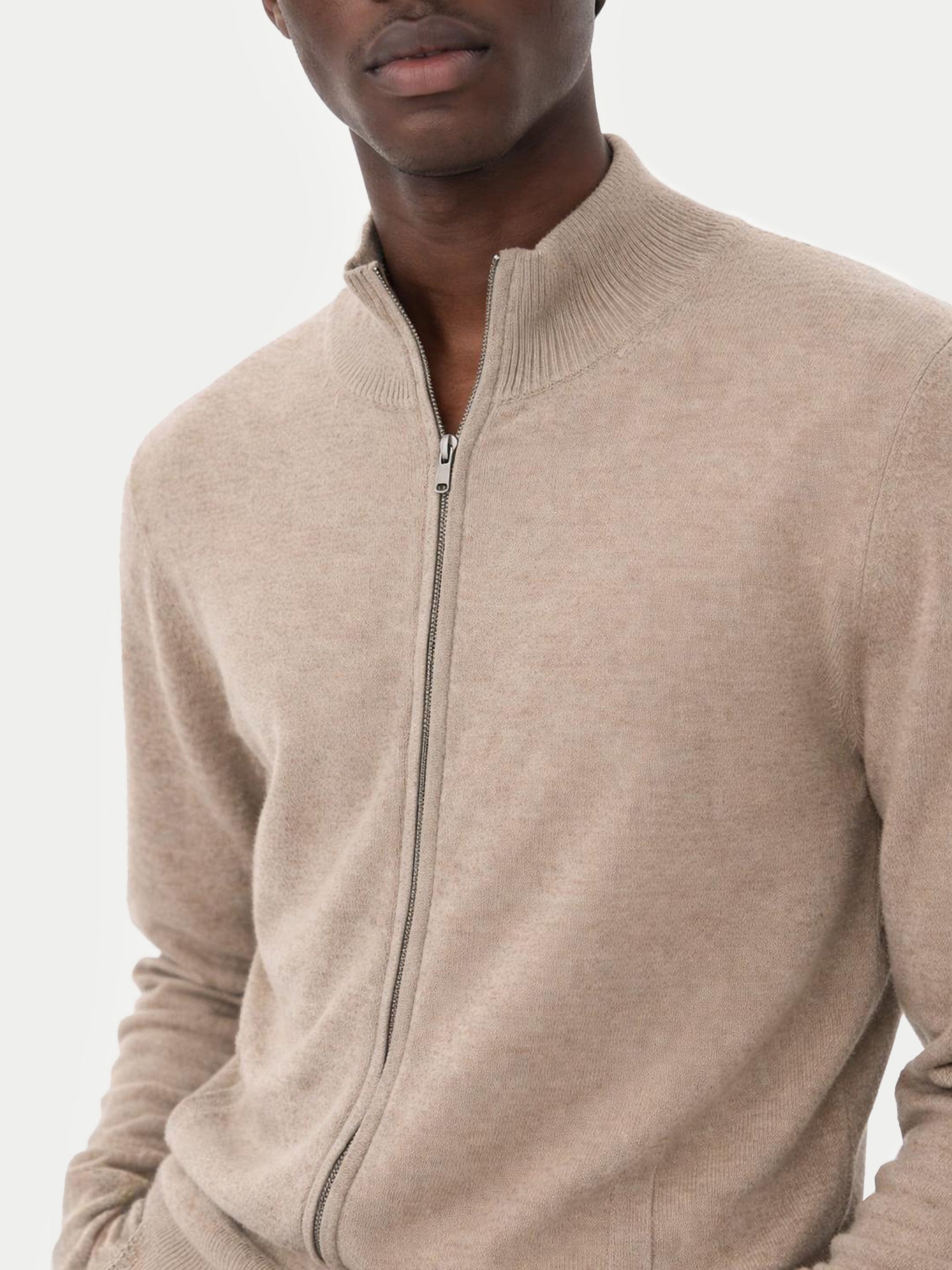 Essential Organic Colour Cashmere Full-Zip Cardigan Taupe - Gobi Cashmere