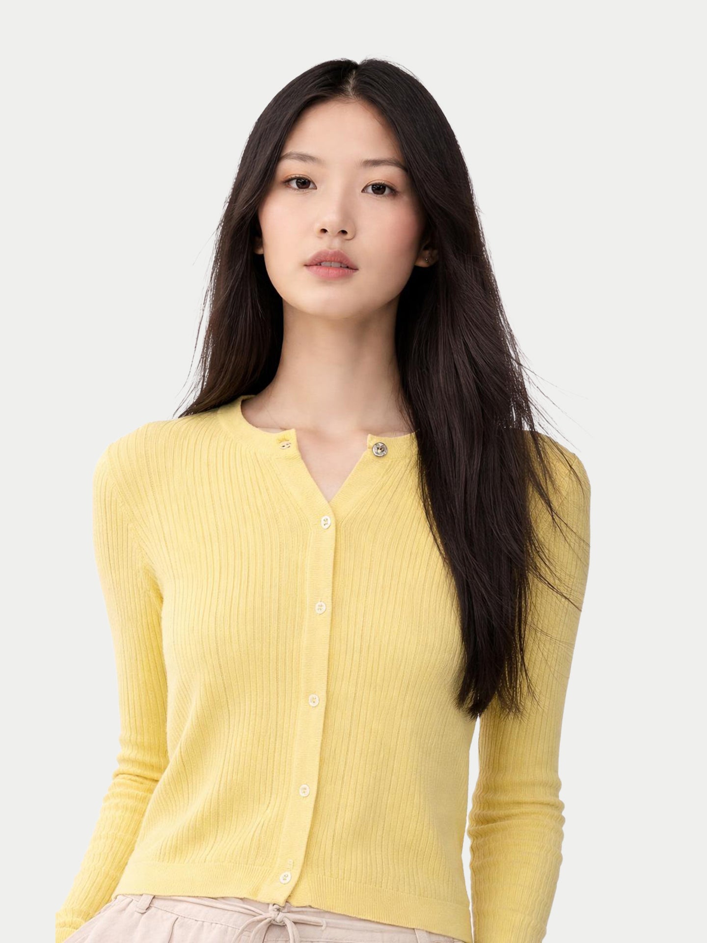 Hidden Button-Front Cashmere Silk Cardigan