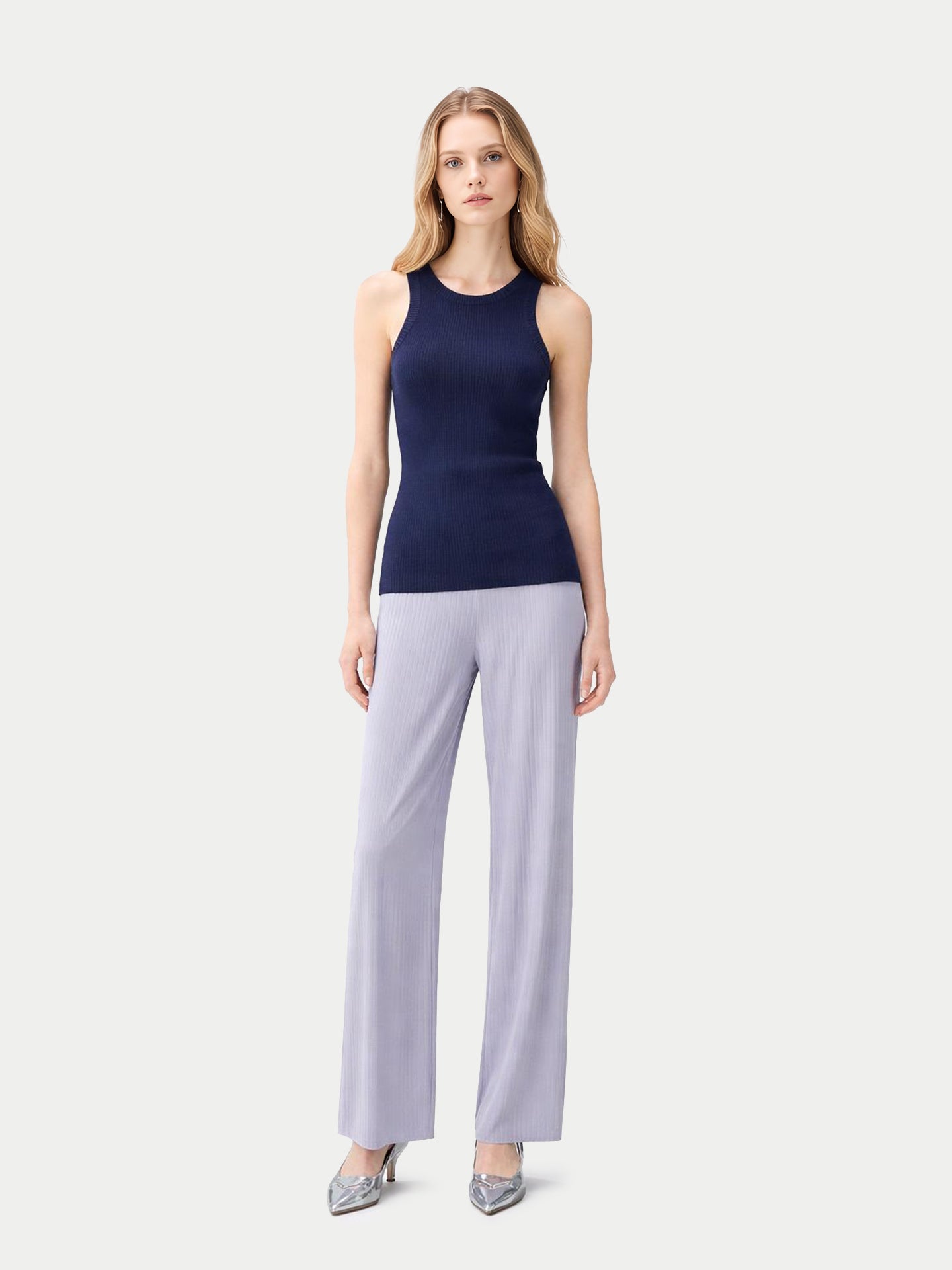 Ribbed Cotton Silk Cashmere Blend Tank Top