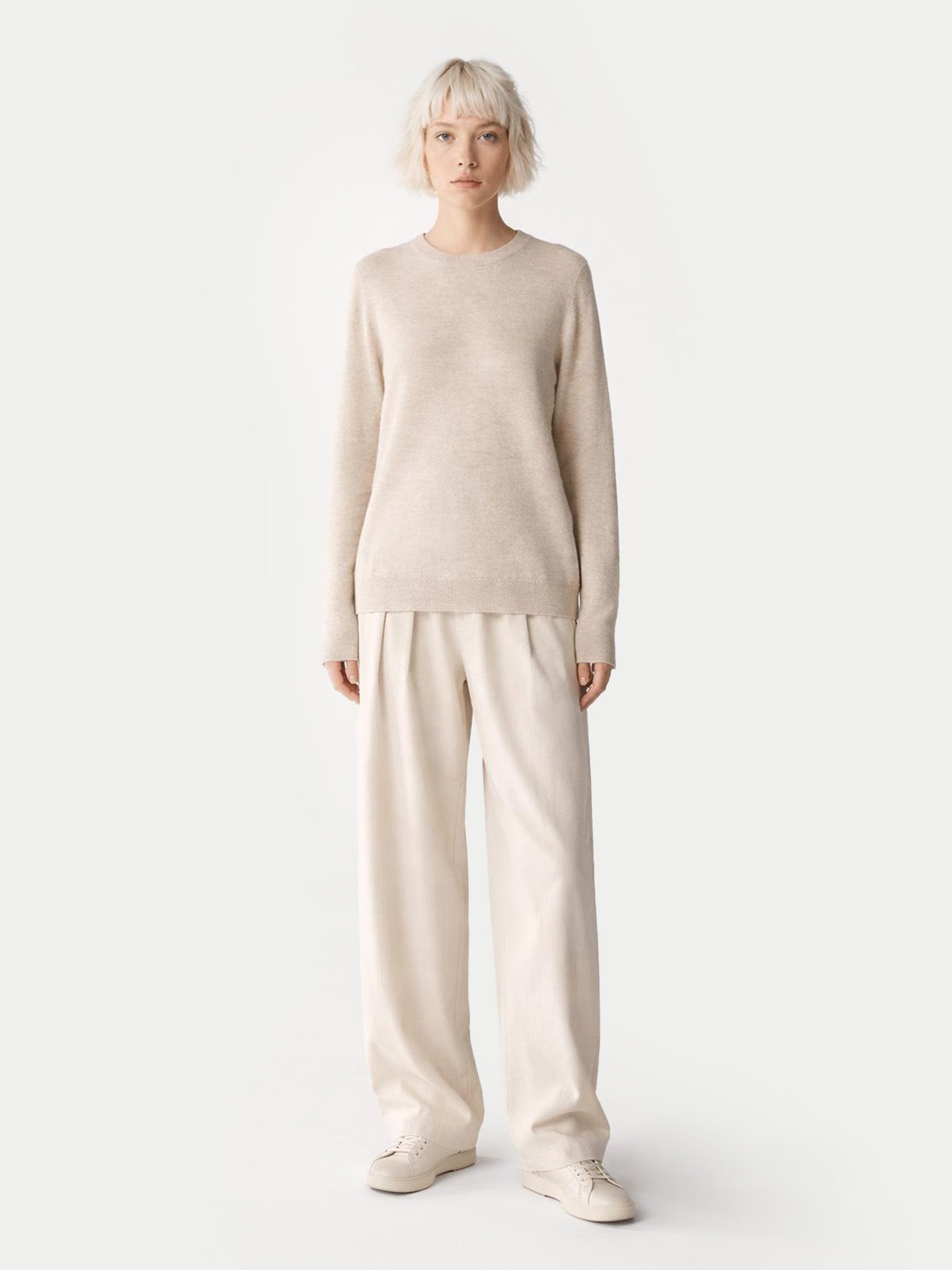 Essential Cashmere Crewneck Sweater Birch - Gobi Cashmere