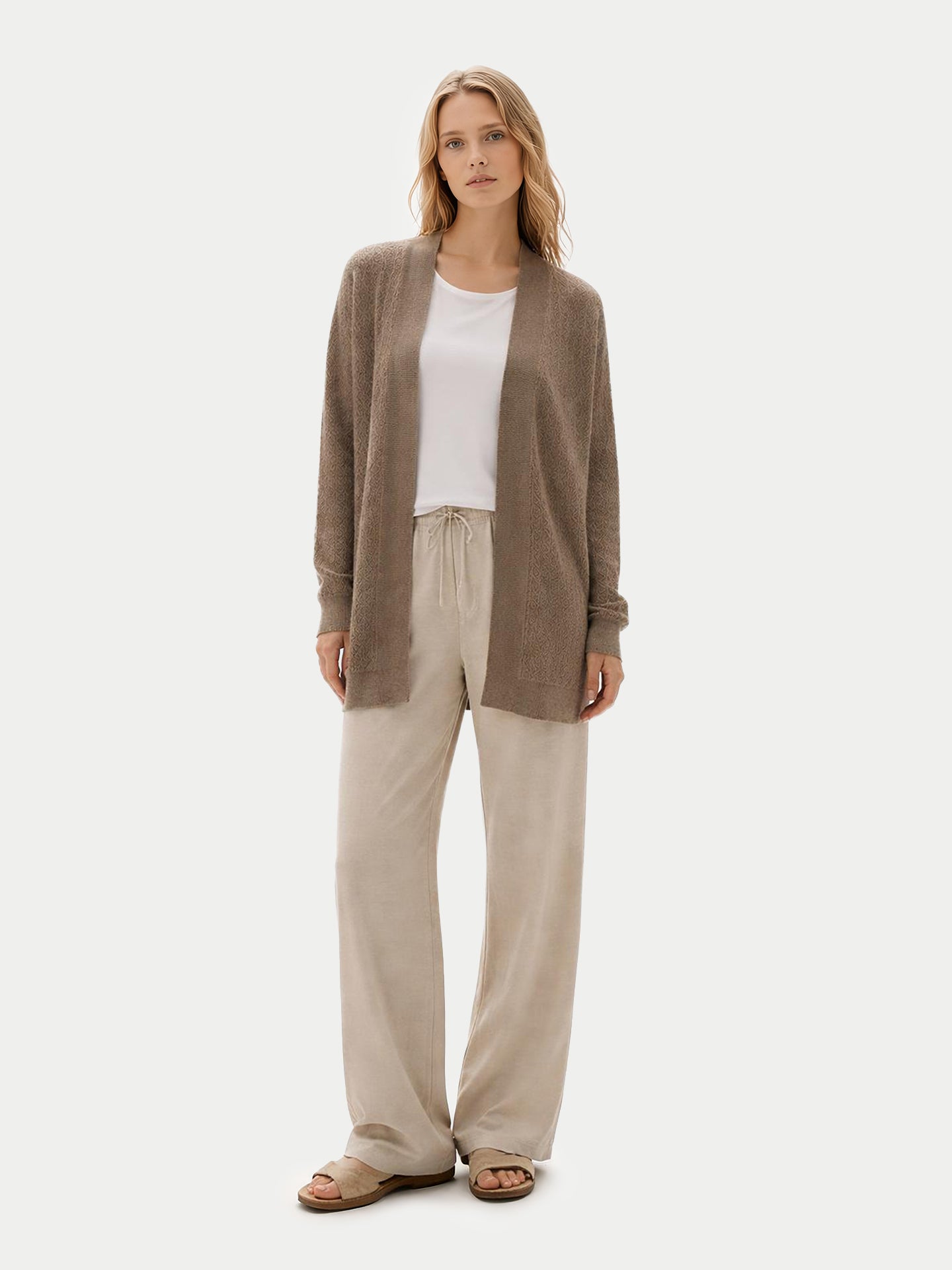 Organic Colour Ajour Knit Open-Front Cashmere Cardigan