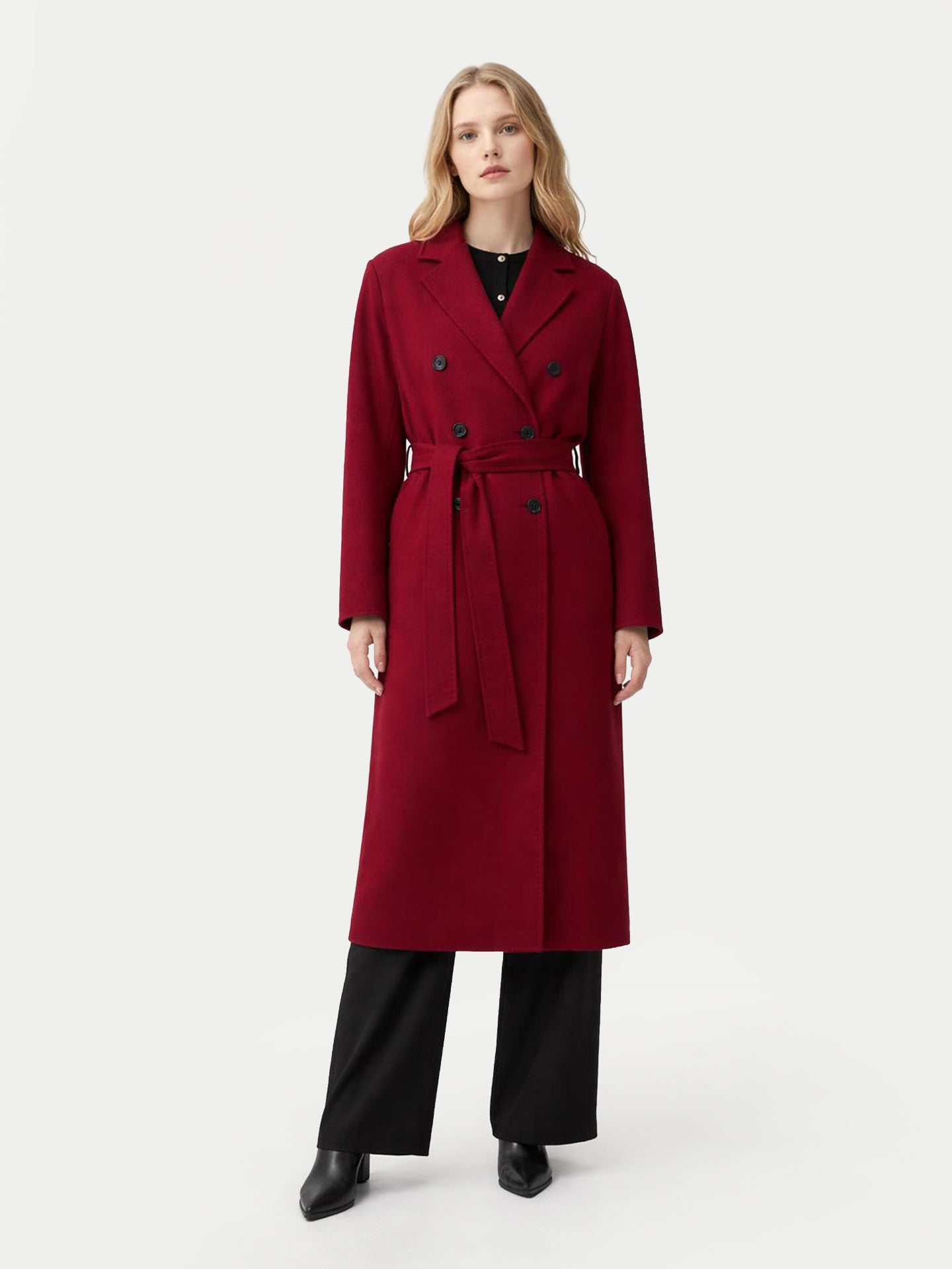 Women’s Double-Breasted Cashmere Coat Bordeaux - Gobi Cashmere