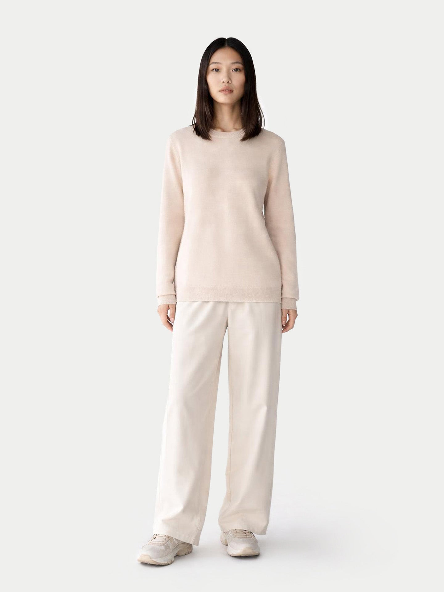 Essential Cashmere Crewneck Sweater Ivory White - Gobi Cashmere