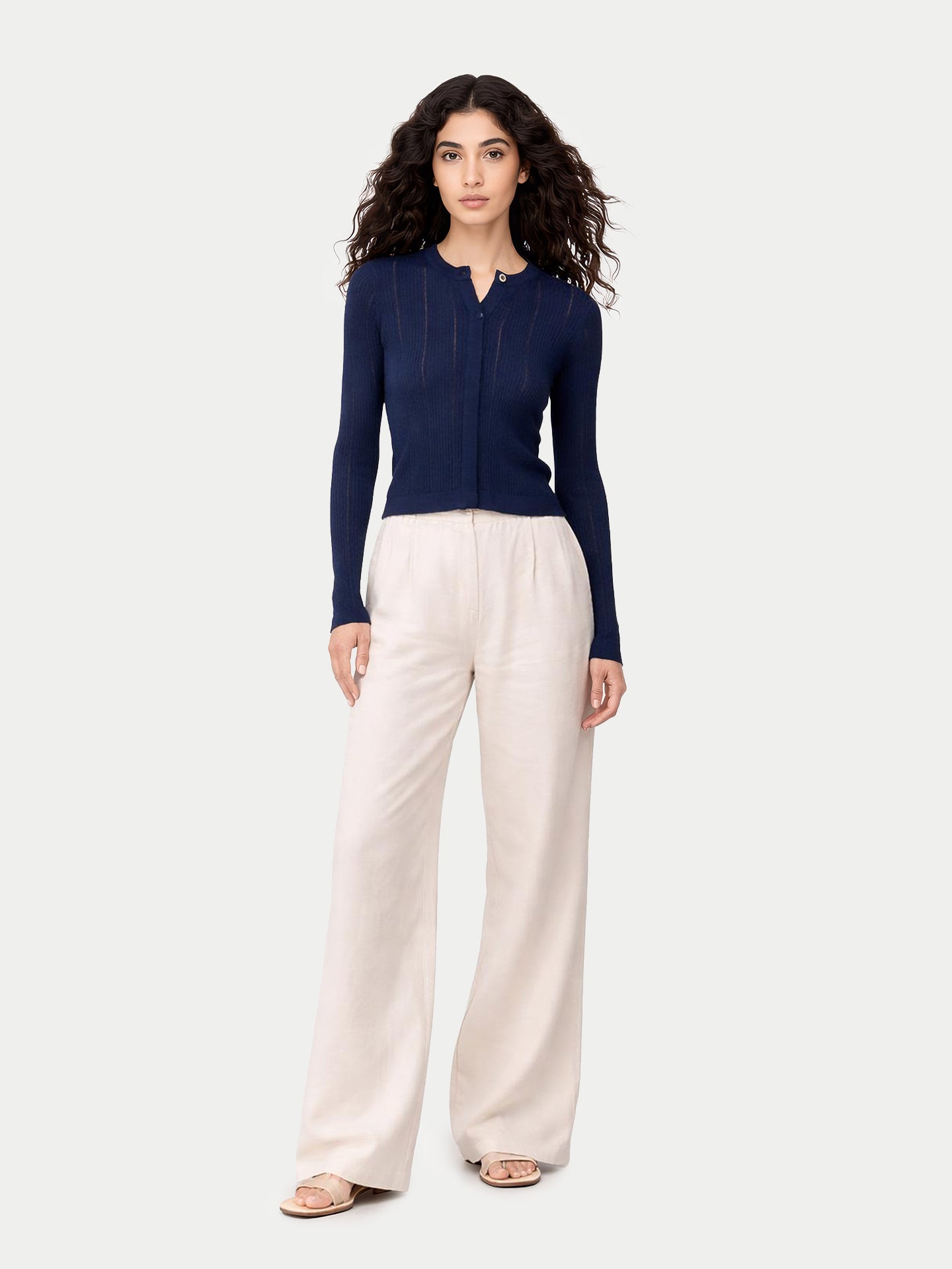 Hidden Button-Front Cashmere Silk Cardigan