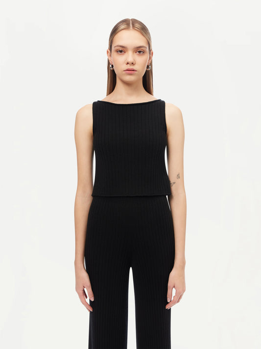 Women's Cashmere Crop Top Black - Gobi Cashmere