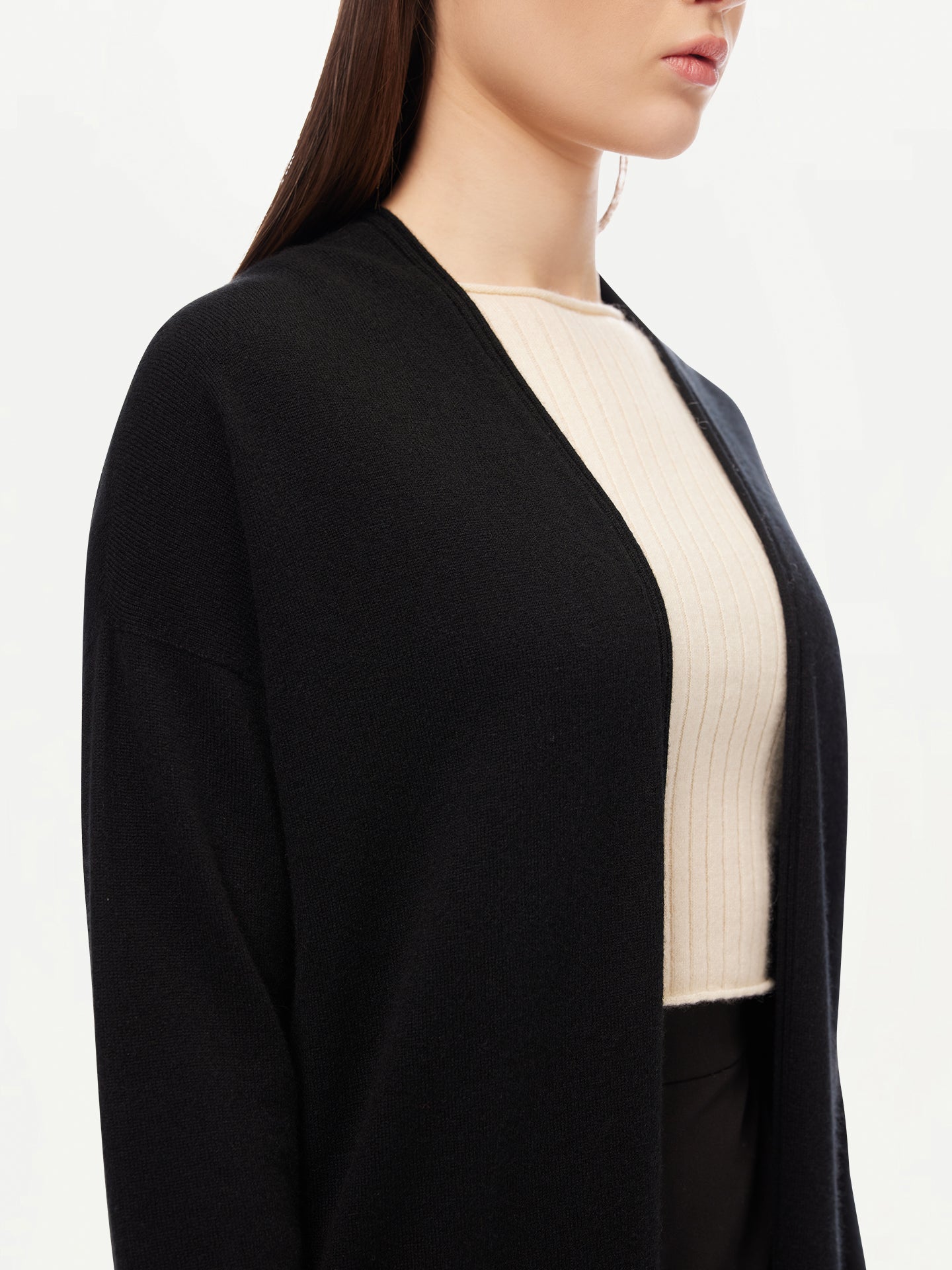 Women's Cashmere 3D Longline Cardigan Black - Gobi Cashmere