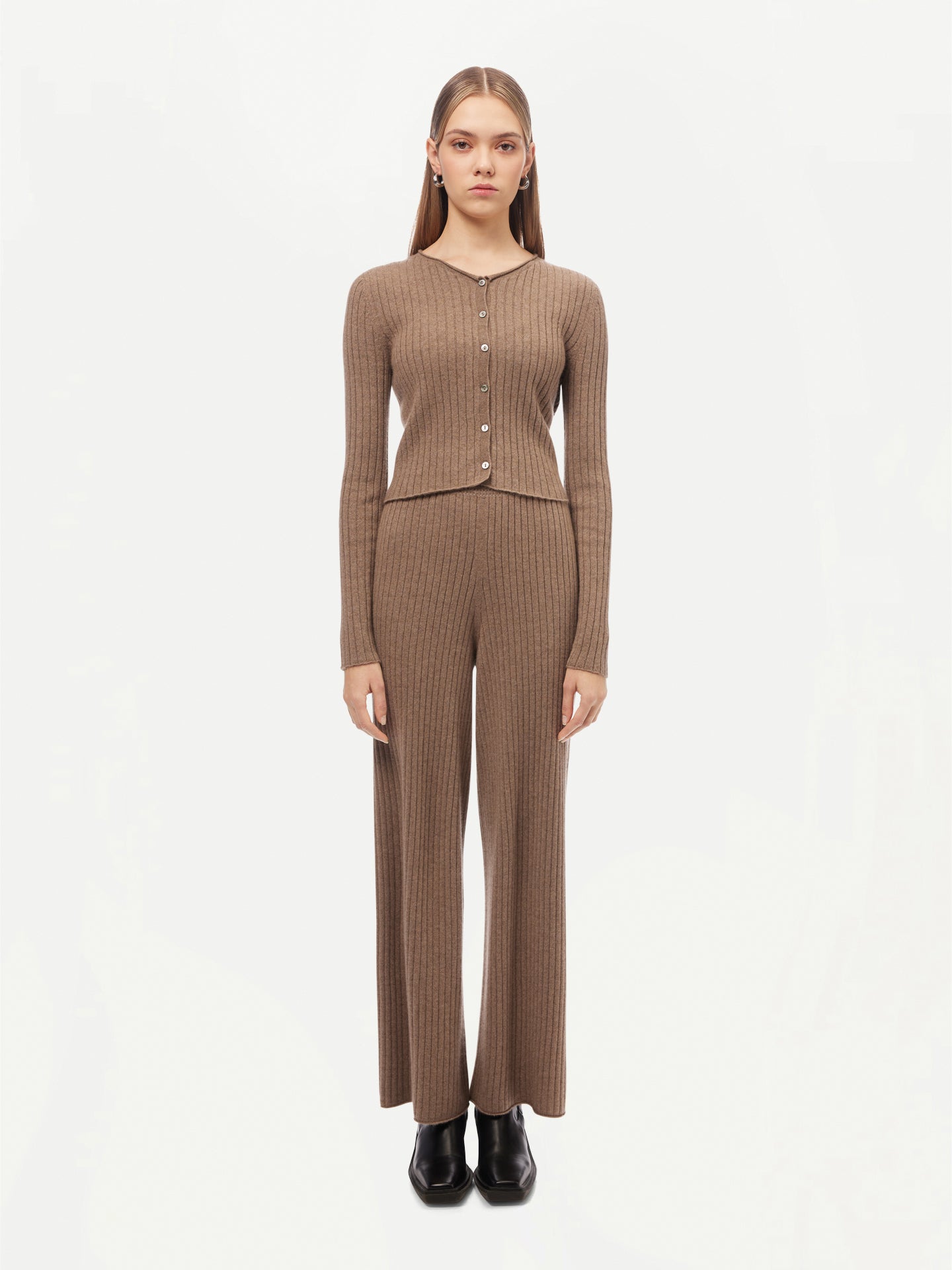 Women's Organic Colour Wide-Leg Cashmere Pants Taupe - Gobi Cashmere