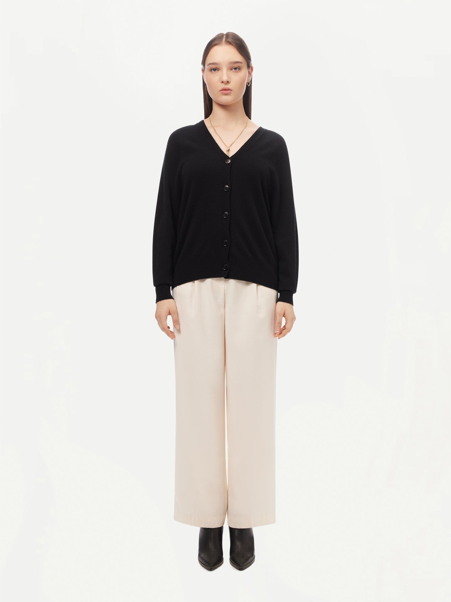 Women's Cashmere 3D Button-up Cardigan Black - Gobi Cashmere