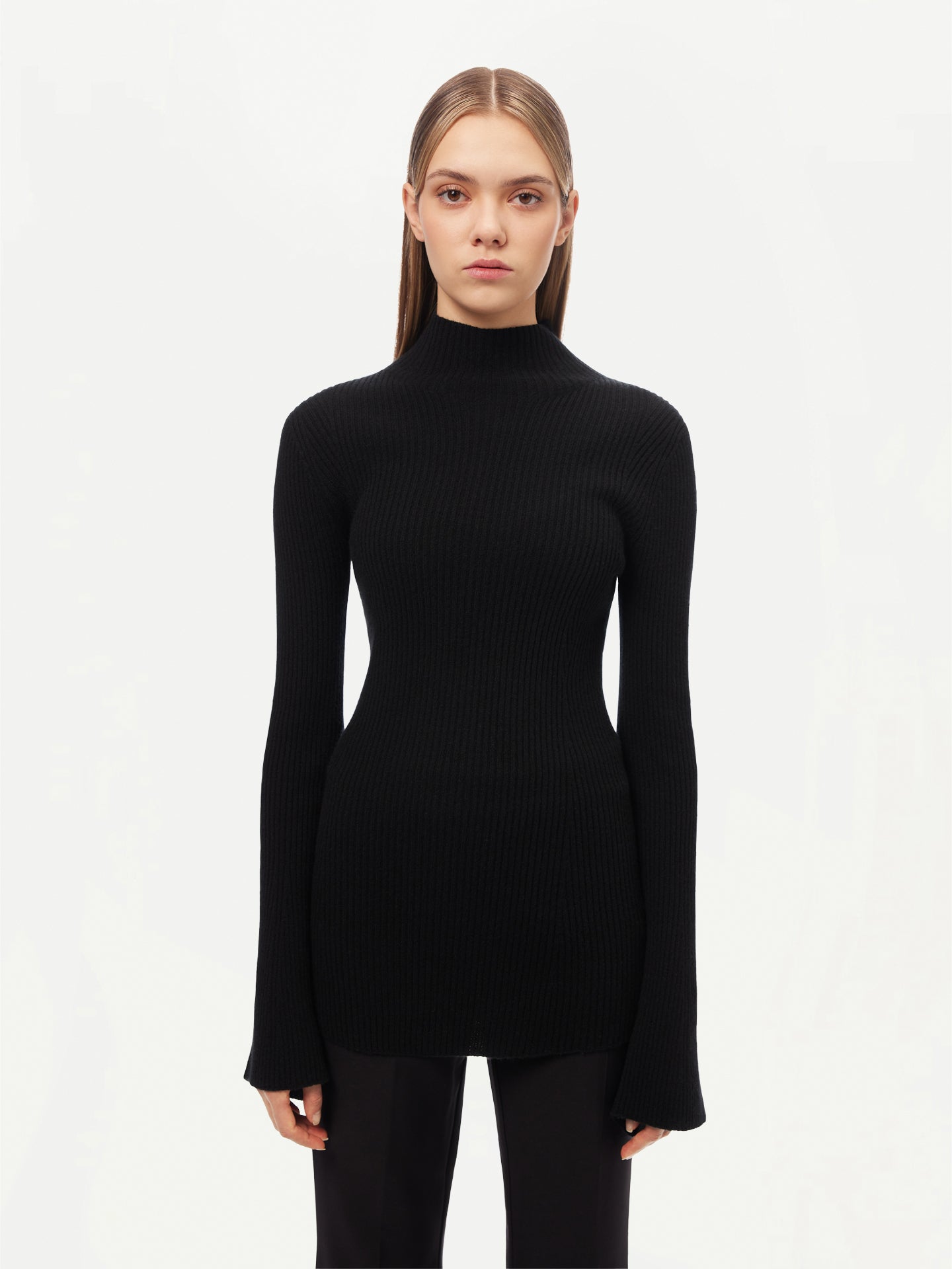 Women's Cashmere Bell-Sleeve Sweater Black - Gobi Cashmere