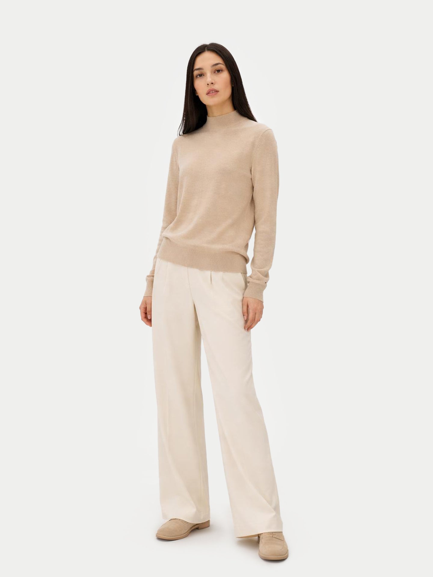 Essential Organic Colour Cashmere Mock Neck Sweater Warm Grey - Gobi Cashmere