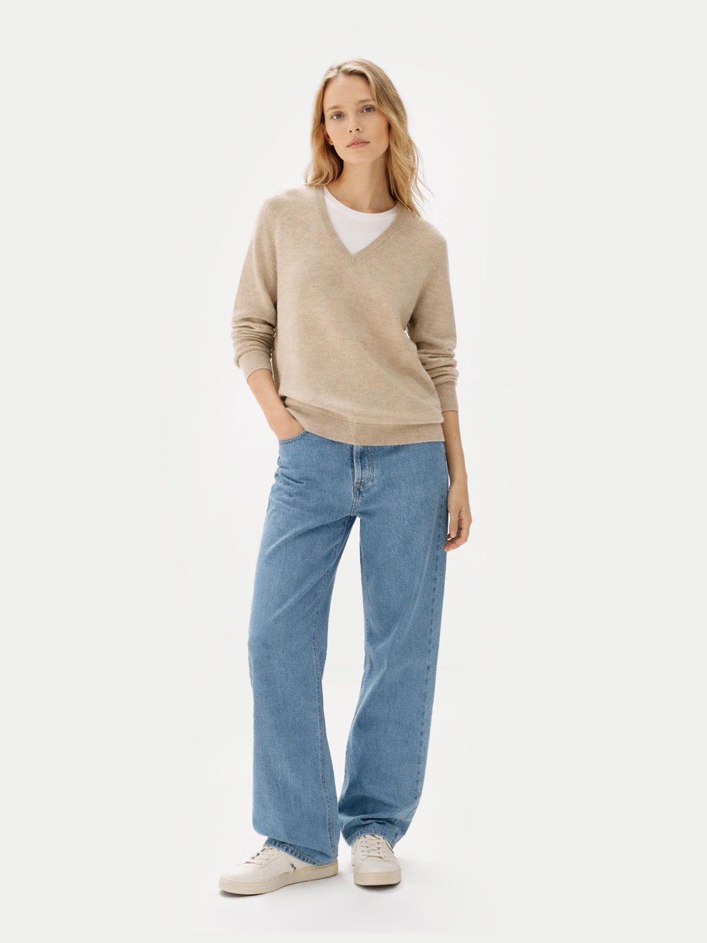 Organic Colour Cashmere Essential V-Neck Sweater Warm Grey - Gobi Cashmere