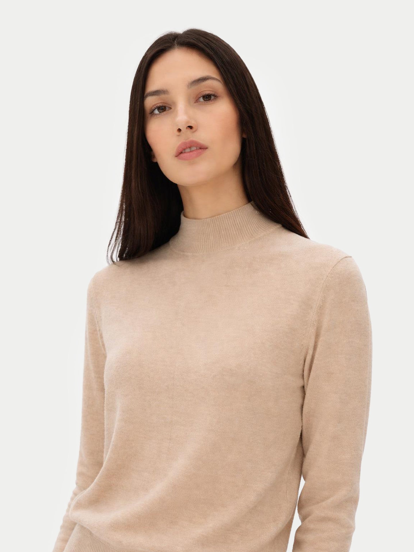 Essential Organic Colour Cashmere Mock Neck Sweater Warm Grey - Gobi Cashmere