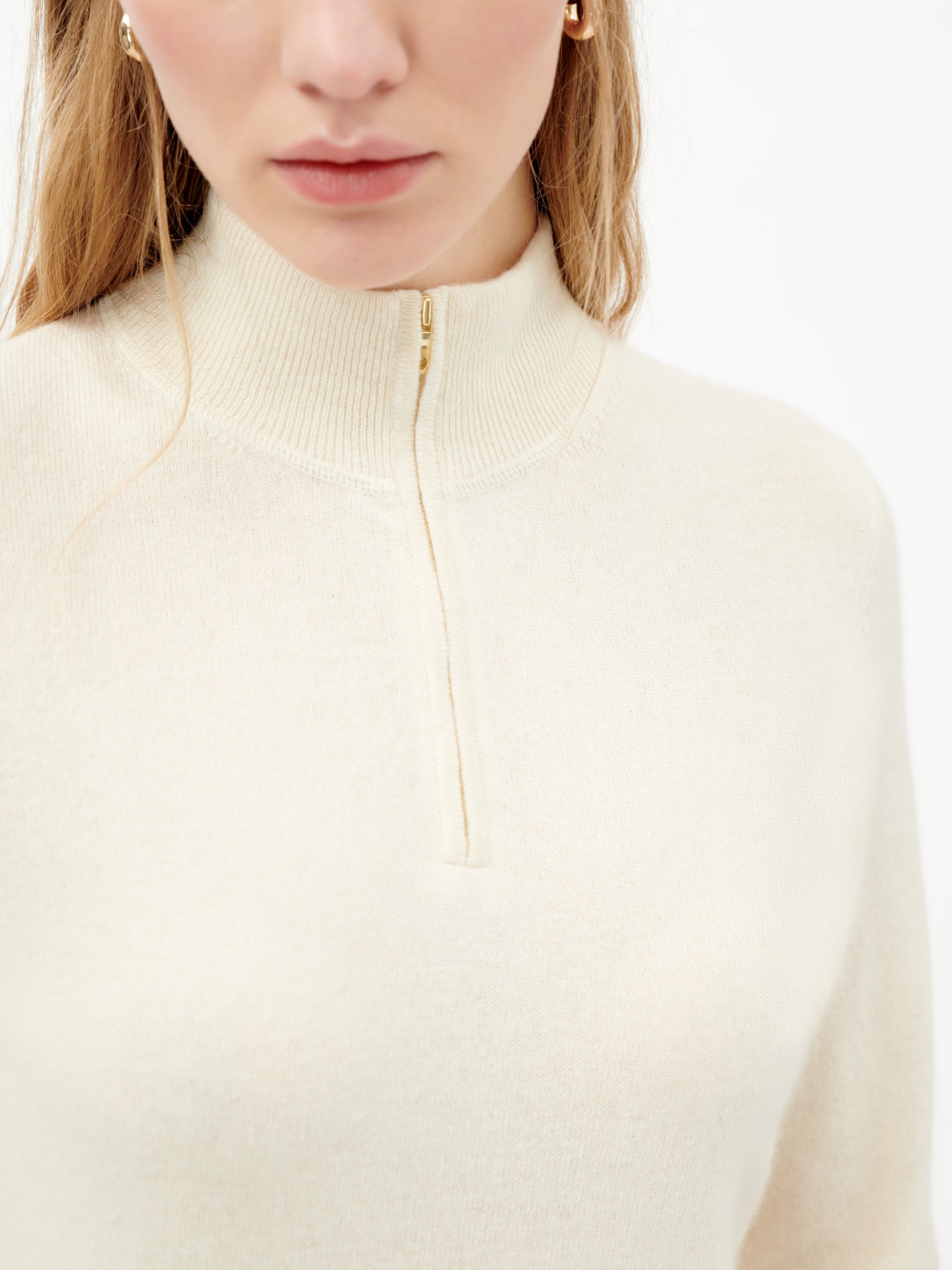 Women's Cashmere Zipped High Neck Sweater Off White - Gobi Cashmere