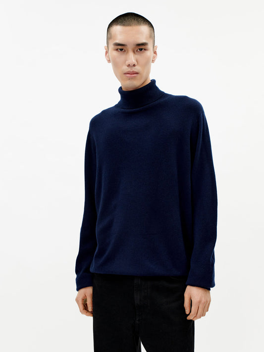 Men's Cashmere Basic Turtle Neck Sweater Navy - Gobi Cashmere