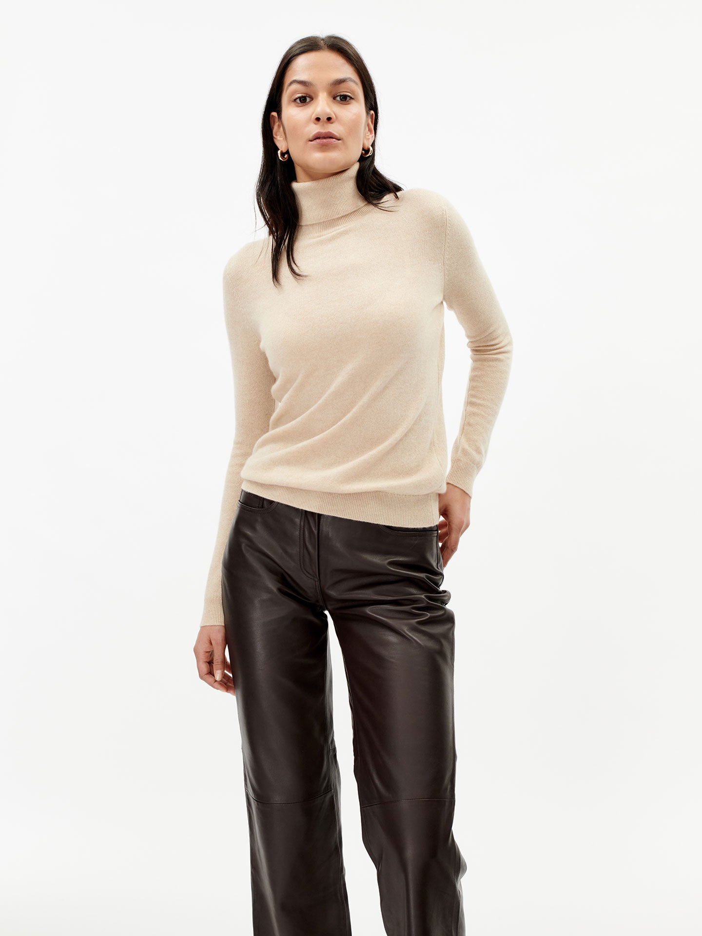 Women's Cashmere Basic Turtle Neck Sweater Beige - Gobi Cashmere