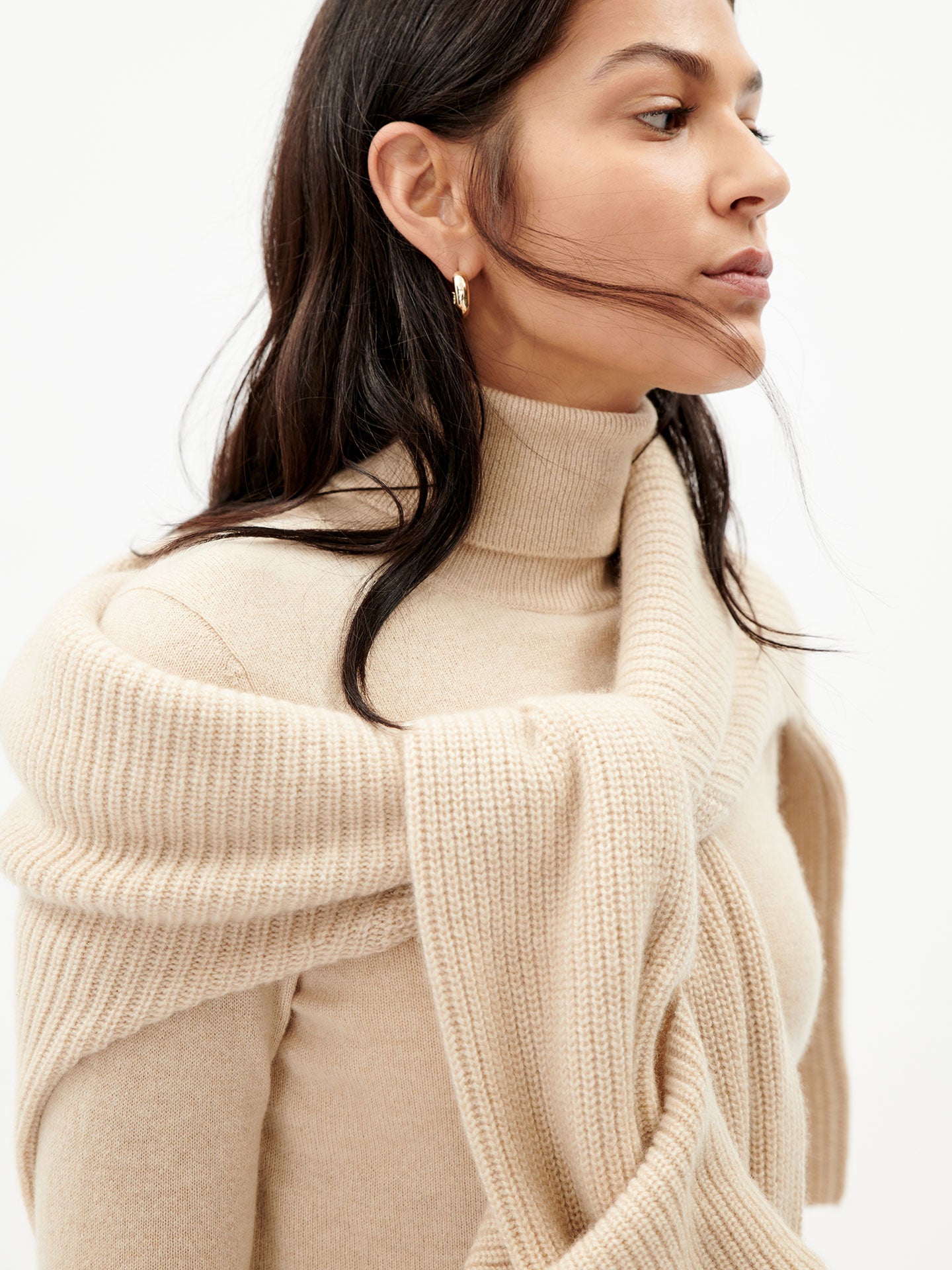 Women's Cashmere Basic Turtle Neck Sweater Beige - Gobi Cashmere