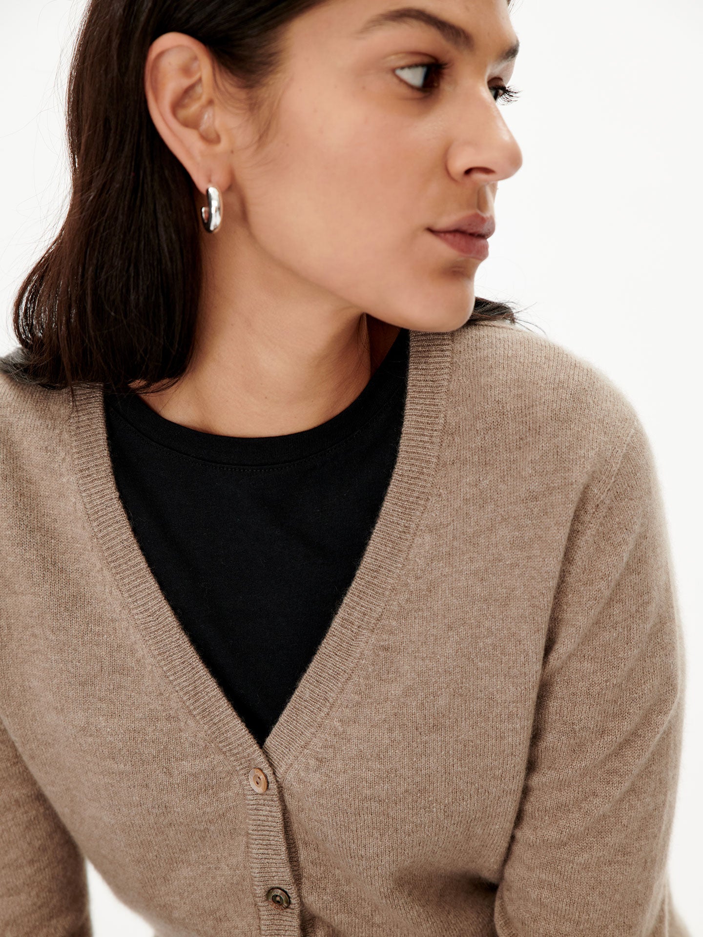 Women's Cashmere V-neck Button Cardigan Taupe - Gobi Cashmere
