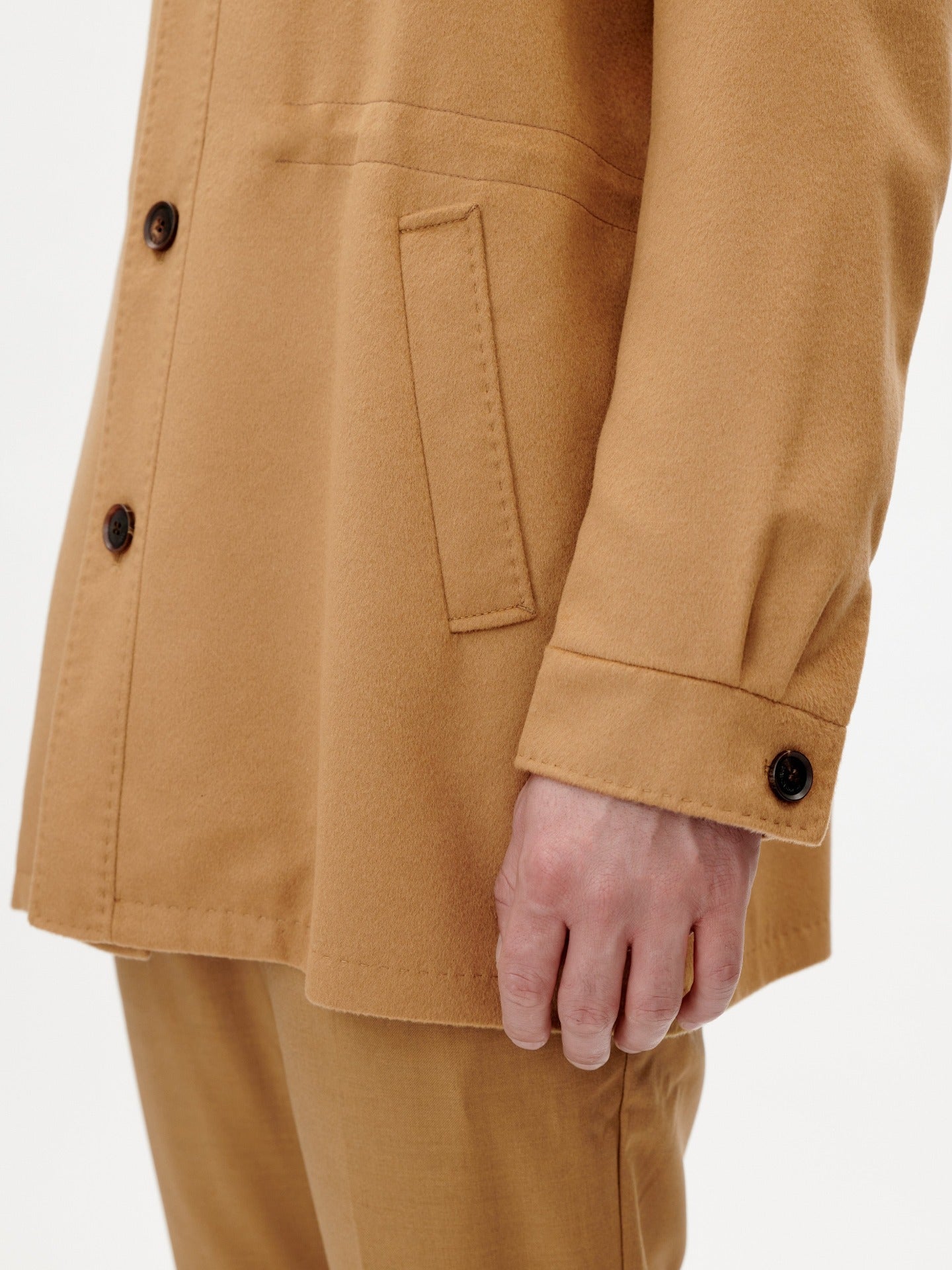 Men's Cashmere Stand Collar Pea Coat almond - Gobi Cashmere