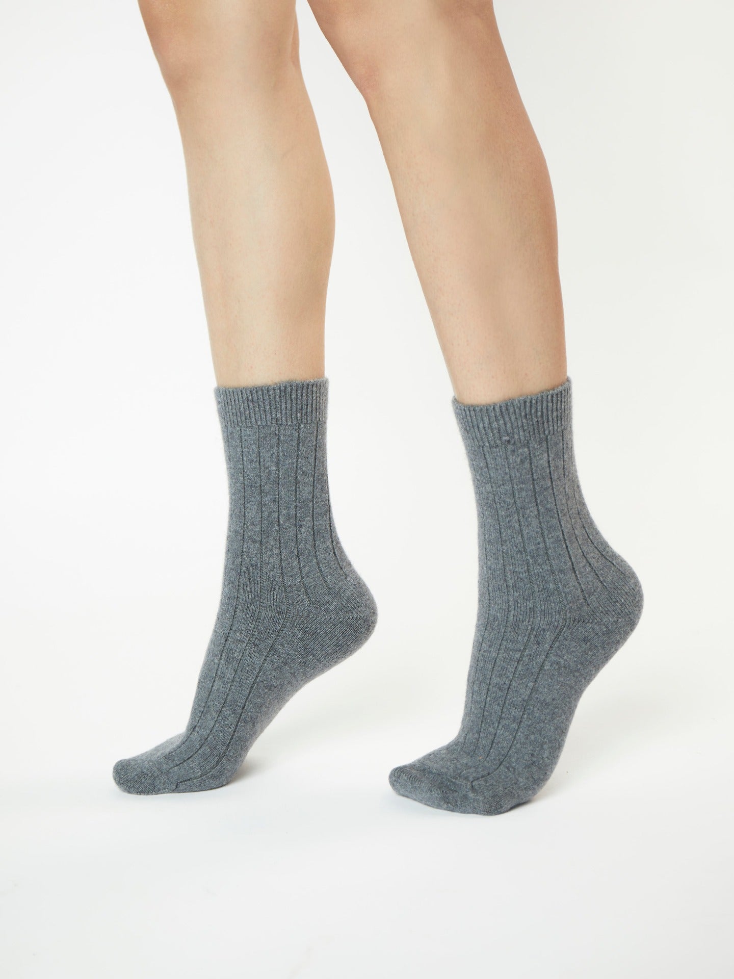 Unisex Cashmere Trim Knit Bed Socks Dim Gray - Gobi Cashmere