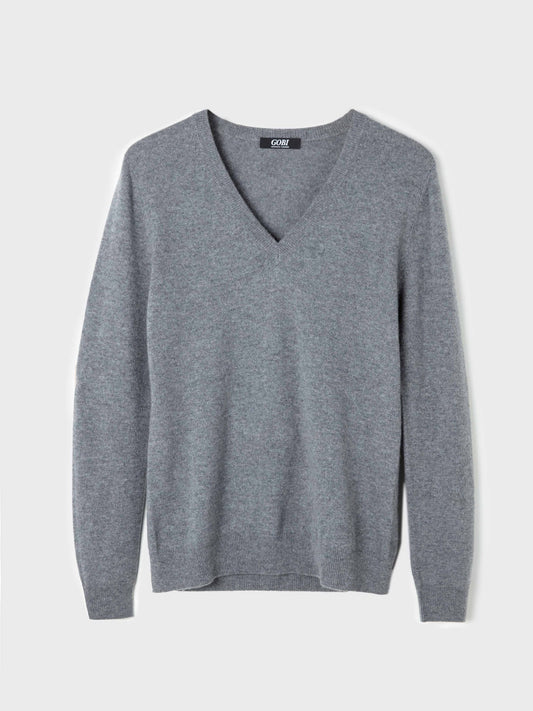 Women's Cashmere V-Neck Sweater Dim Gray - Gobi Cashmere