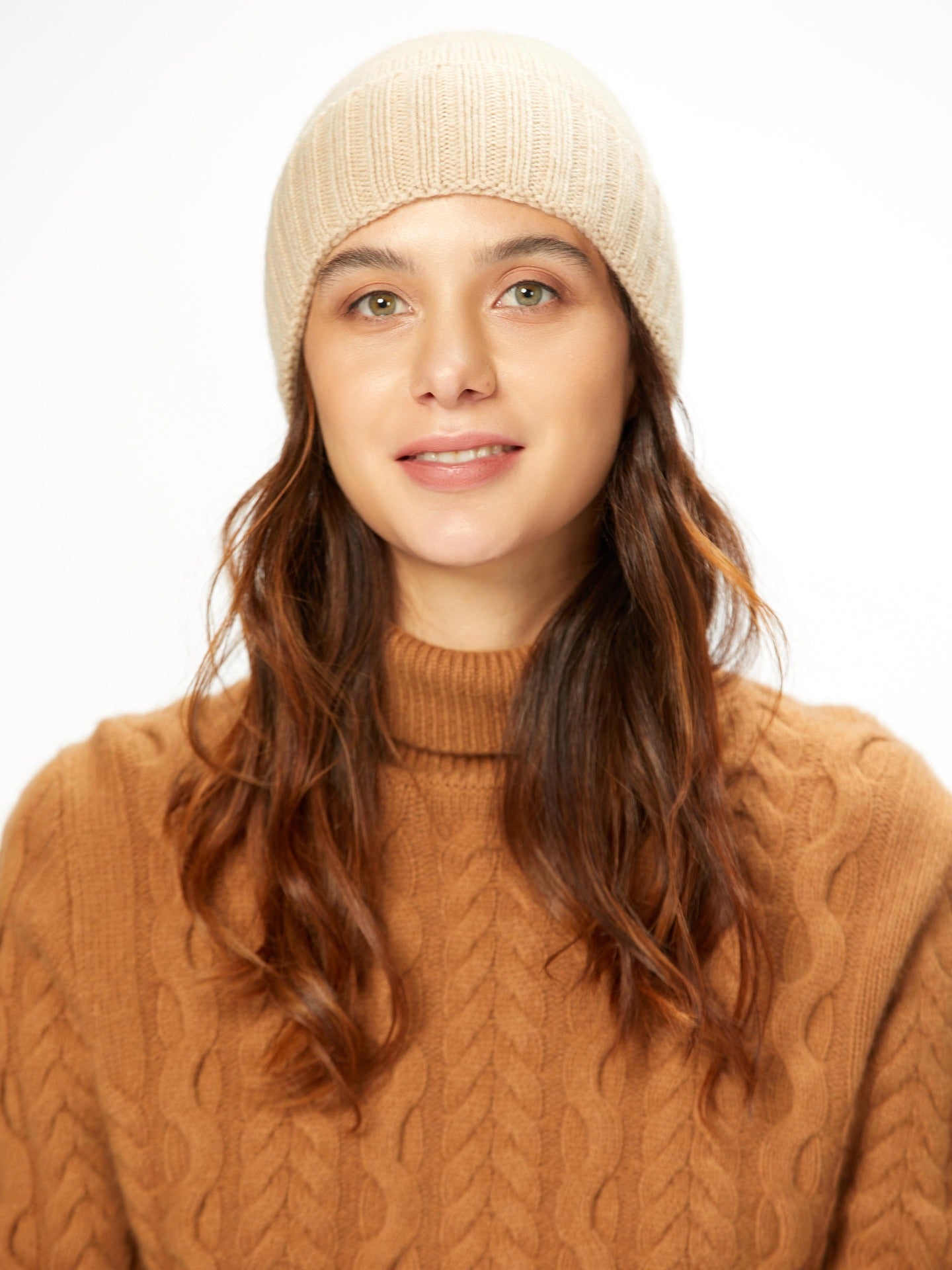 Women's Cashmere Rib Knit Hat Beige - Gobi Cashmere