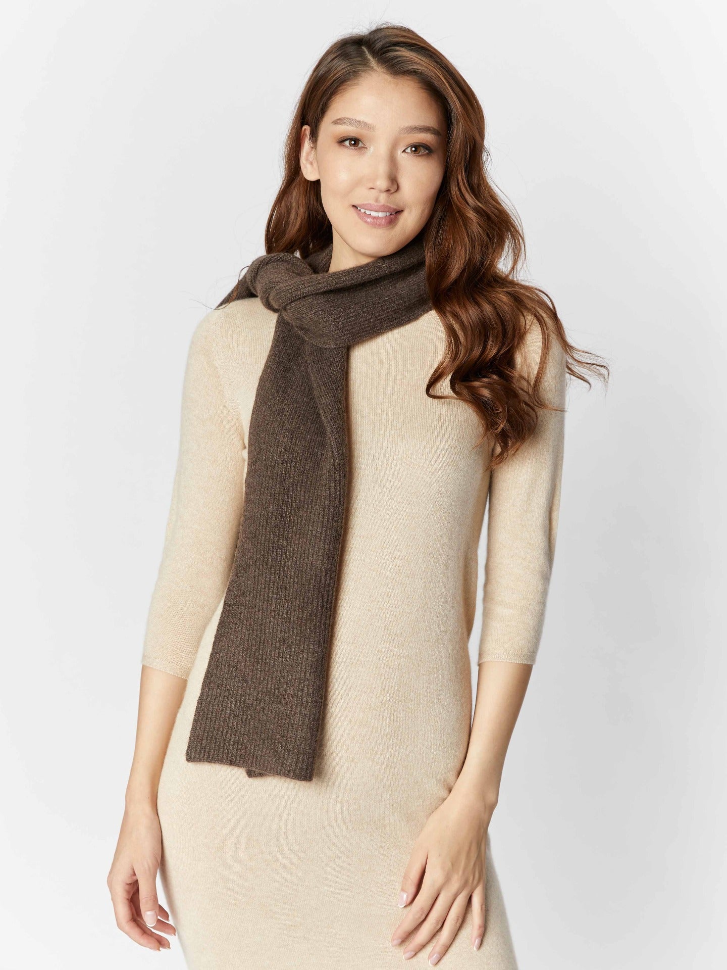 Unisex Cashmere Fishermen Knit Scarf Cocoa - Gobi Cashmere