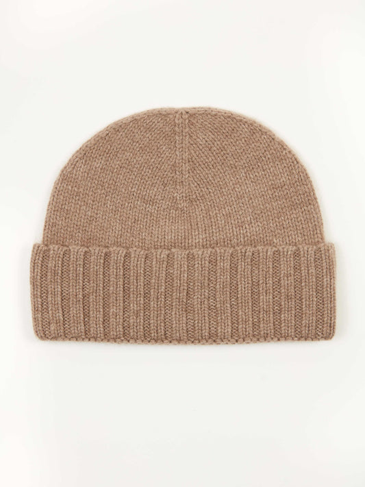 Unisex Cashmere Rib Knit Hat Taupe - Gobi Cashmere