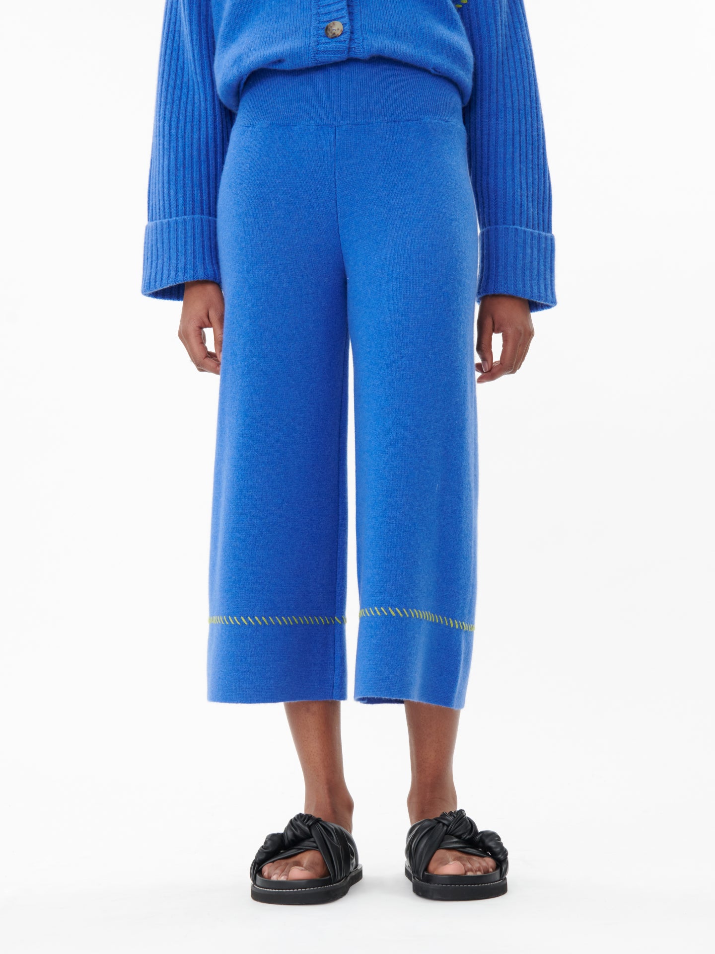 Women's Cashmere Stitch Embellished Wide Pants Strong Blue - Gobi Cashmere