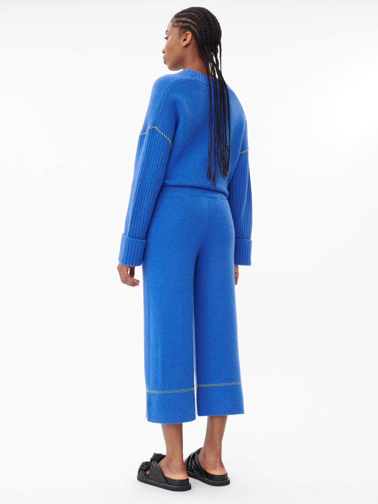 Women's Cashmere Stitch Embellished Wide Pants Strong Blue - Gobi Cashmere