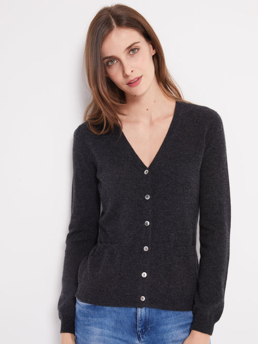 Women's Cashmere V-Neck Cardigan Charcoal - Gobi Cashmere