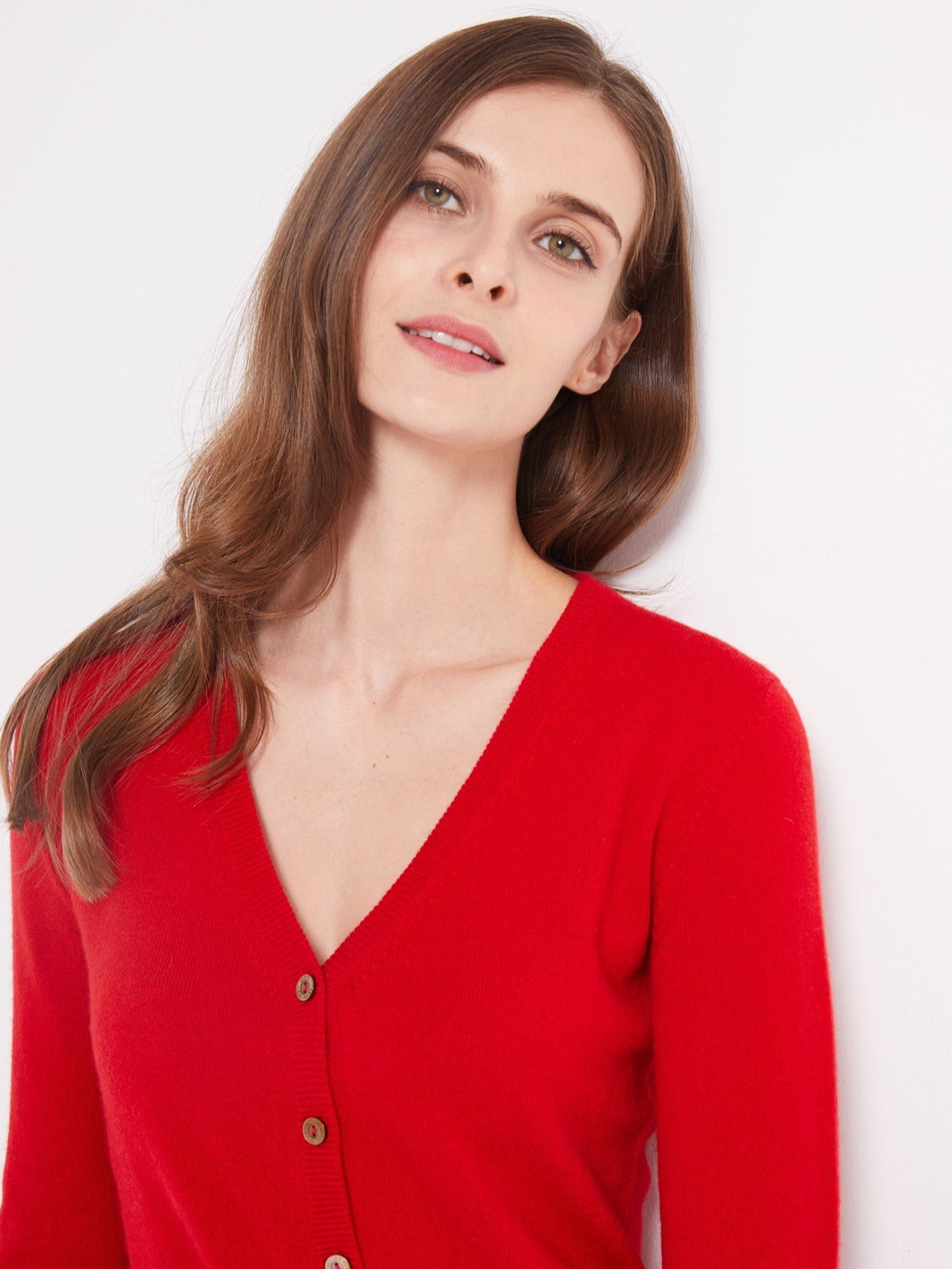 Women's Cashmere V-neck Button Cardigan Red - Gobi Cashmere