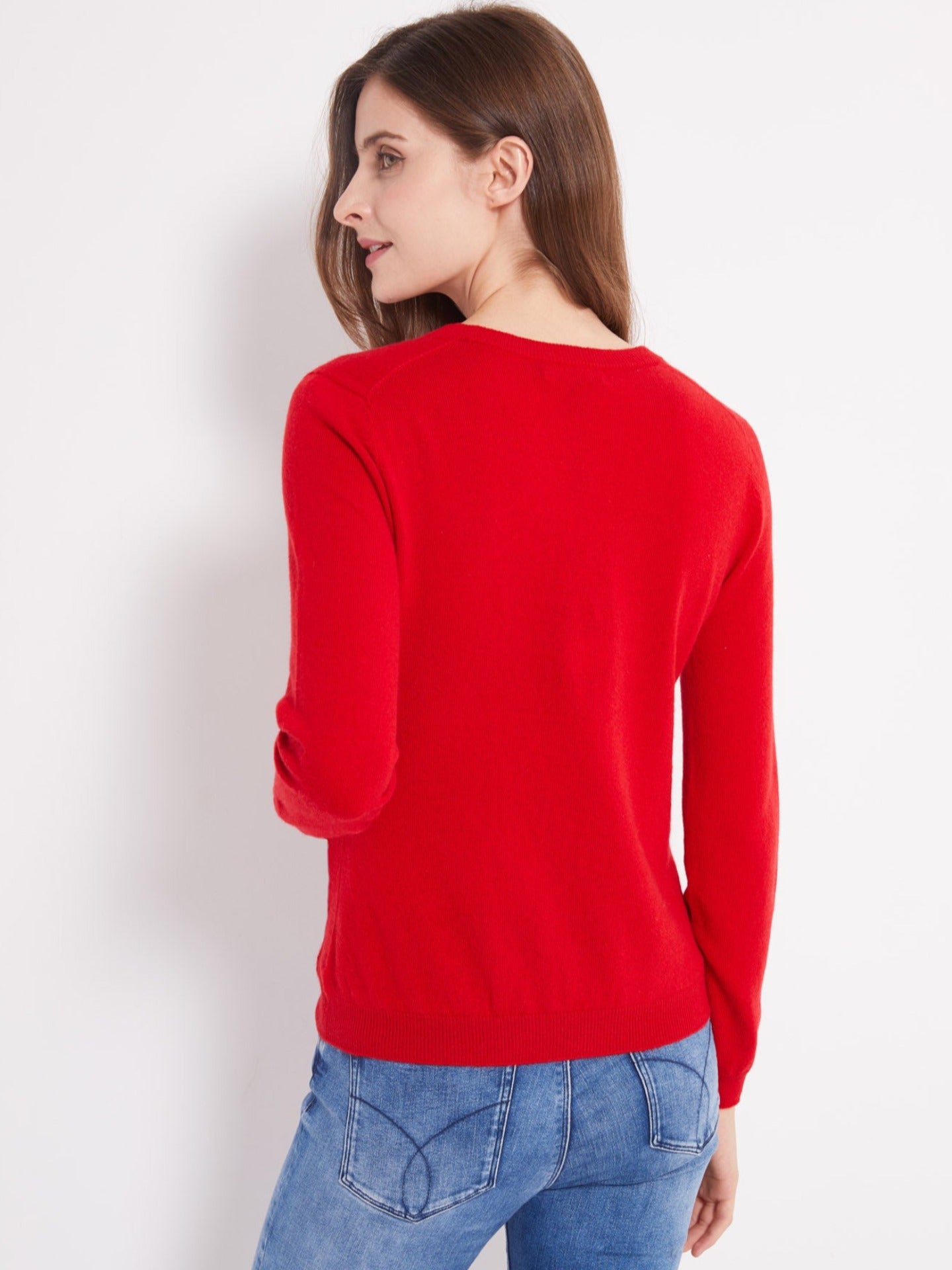 Women's Cashmere V-neck Button Cardigan Red - Gobi Cashmere