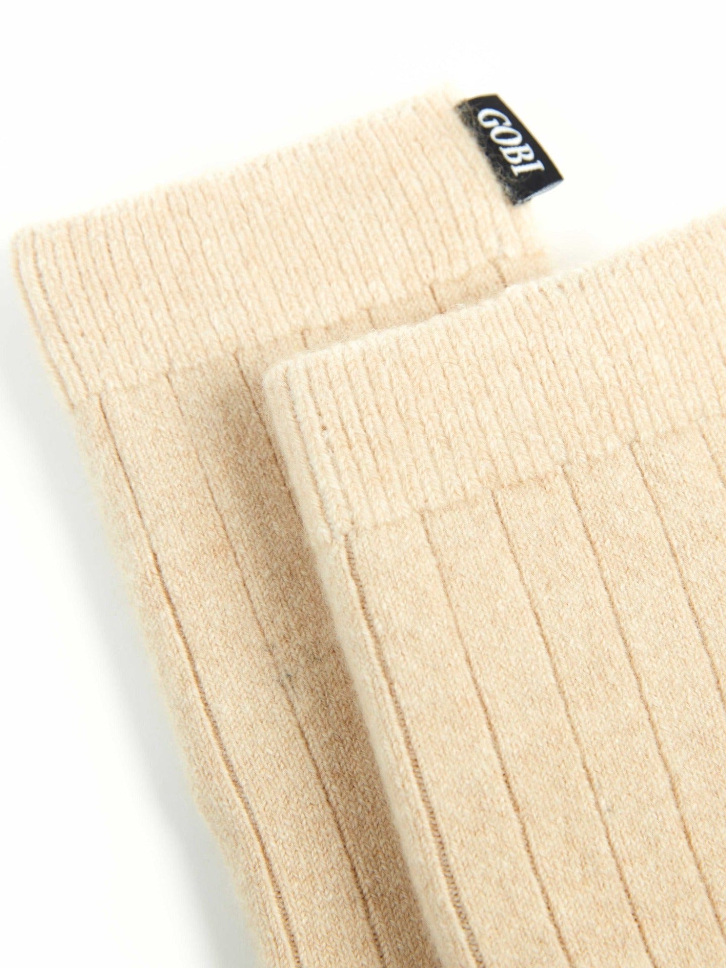 Organic Colour Unisex Cashmere Trim Knit Bed Socks Beige - Gobi Cashmere