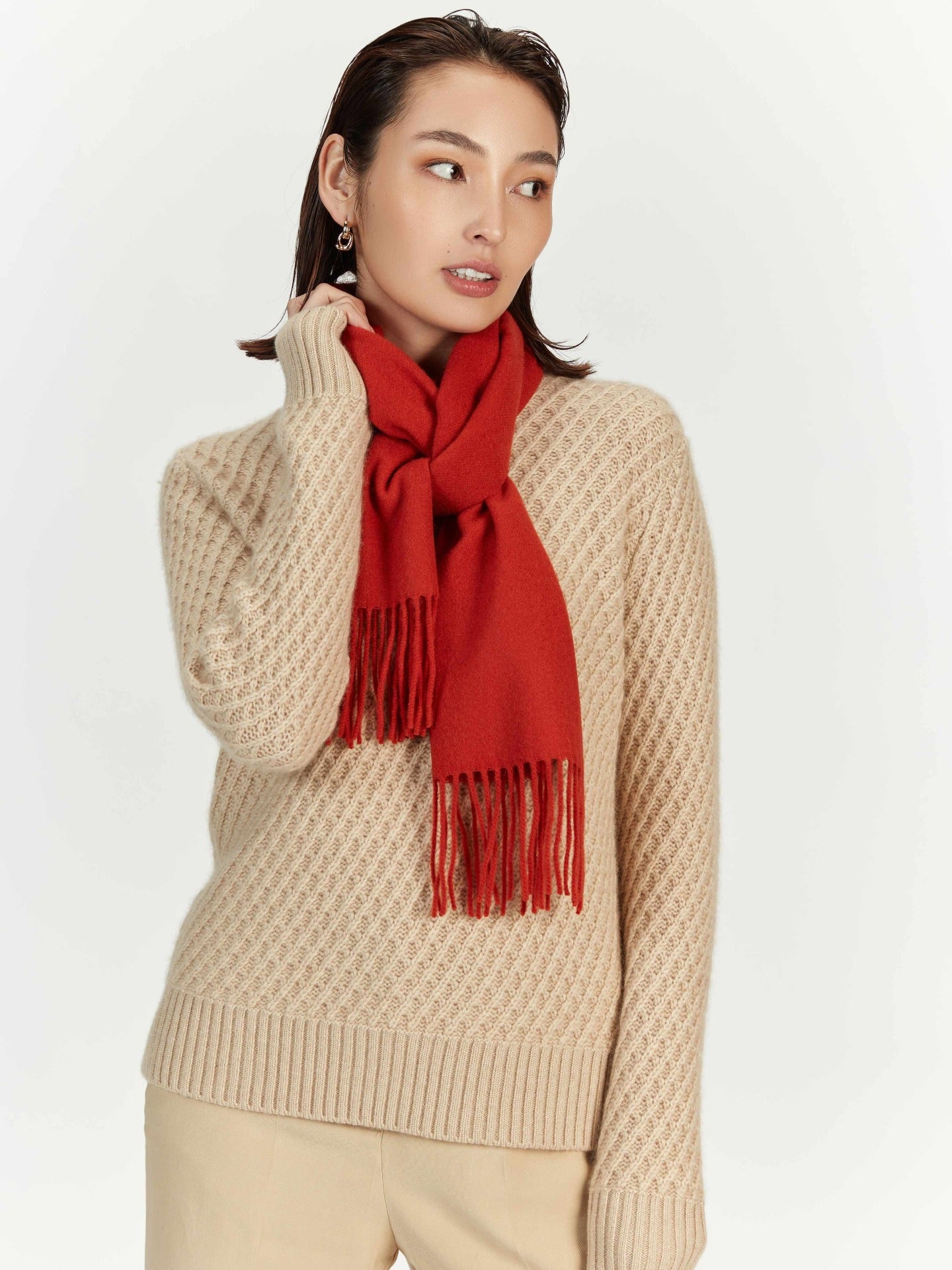 Unisex Cashmere Fringed Scarf Red Clay - Gobi Cashmere