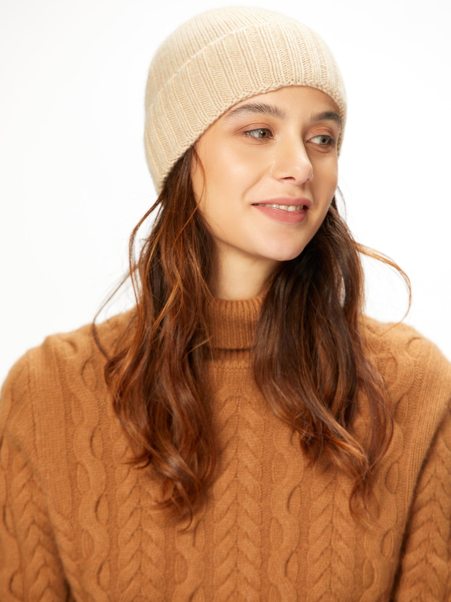 Women's Cashmere Rib Knit Hat Beige - Gobi Cashmere