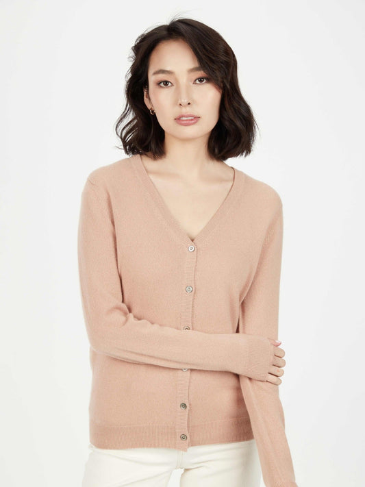 Women's Cashmere V-neck Cardigan Light Camel - Gobi Cashmere