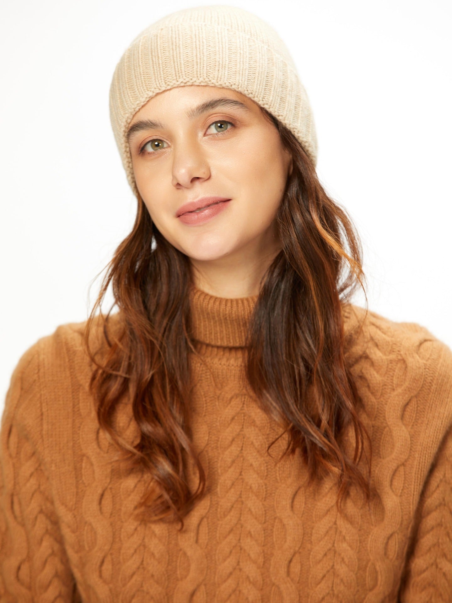 Women's Cashmere Rib Knit Hat Beige - Gobi Cashmere