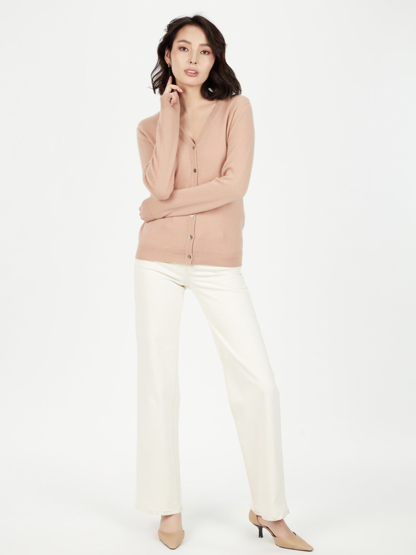 Women's Cashmere V-neck Cardigan Light Camel - Gobi Cashmere