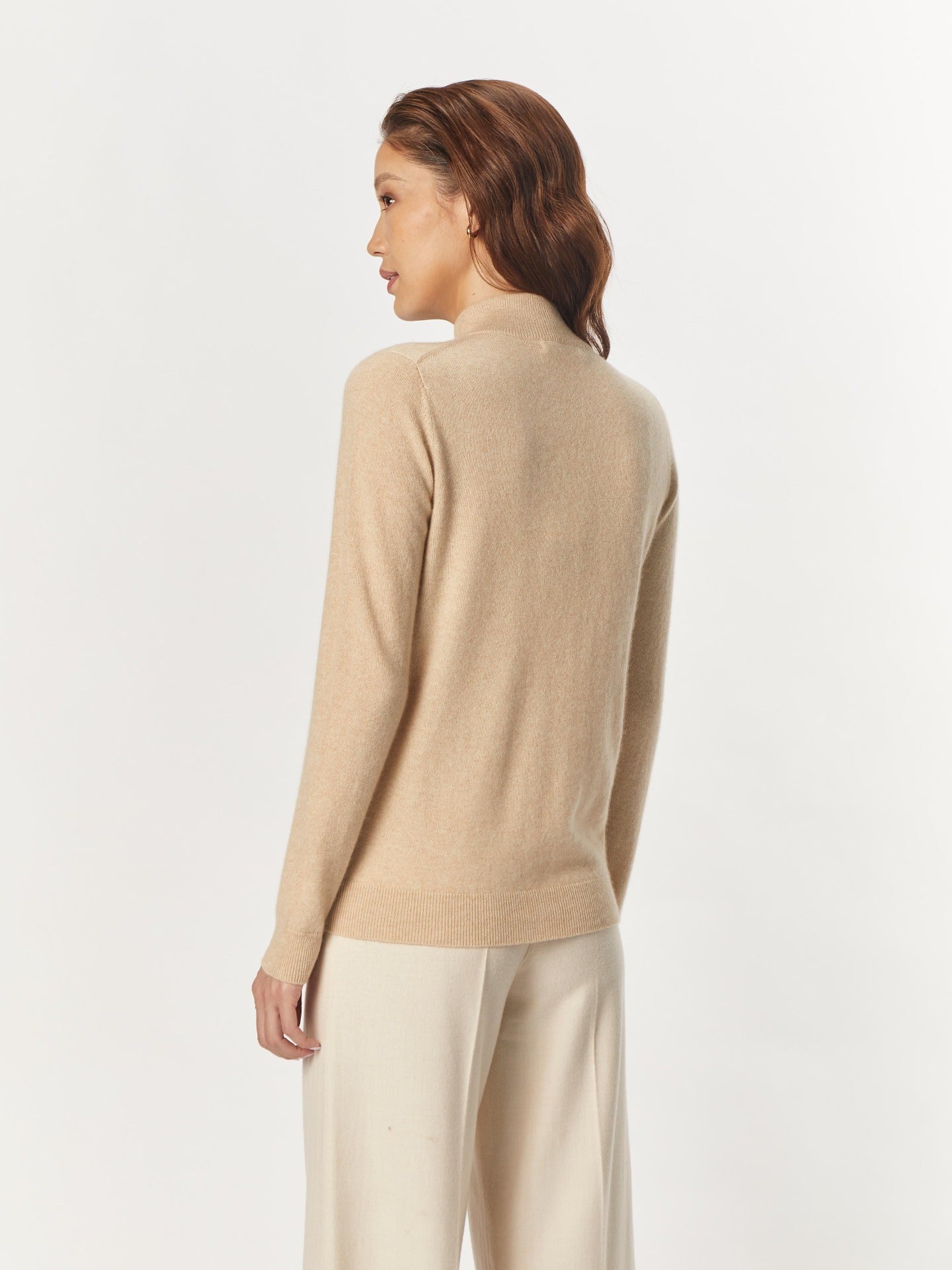 Women's Cashmere Zip Cardigan Beige- Gobi Cashmere