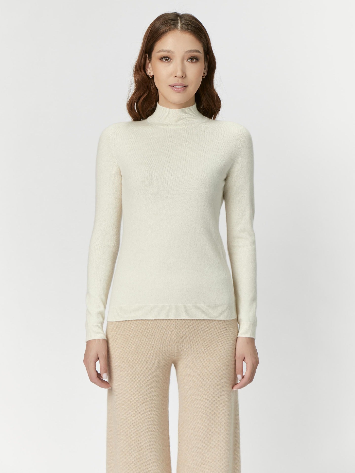 Women's Cashmere Stand-Up Collar Sweater off white- Gobi Cashmere