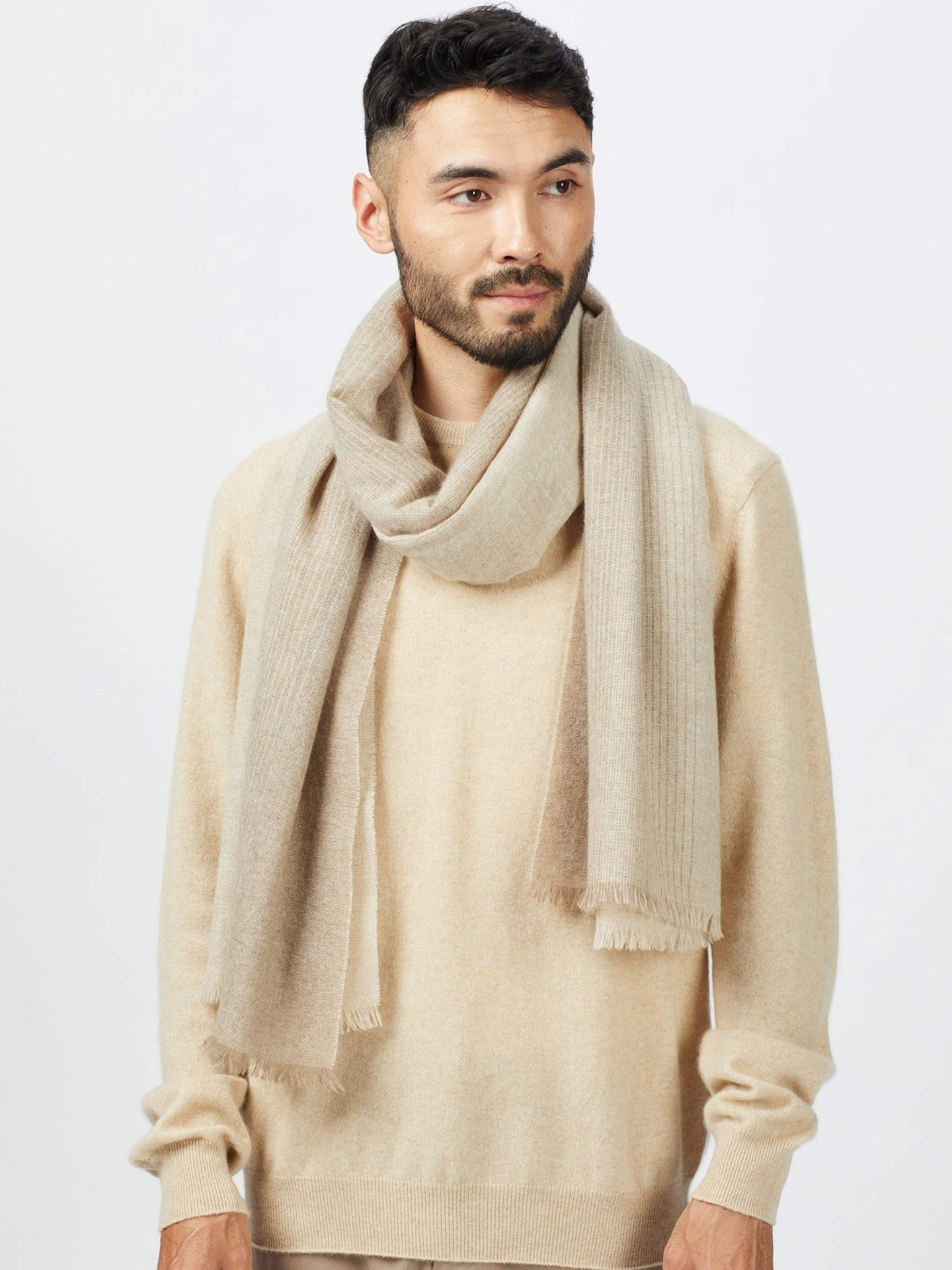 Men's Cashmere Micro Check Scarf Off White - Gobi Cashmere 