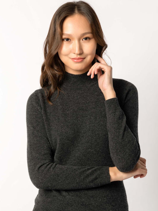 Women's Cashmere Stand-Up Collar Sweater Charcoal - Gobi Cashmere